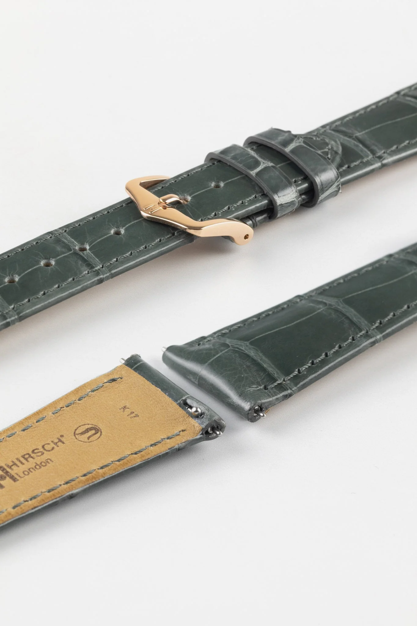 Hirsch LONDON Shiny Alligator Leather Watch Strap in GREY - Image 8
