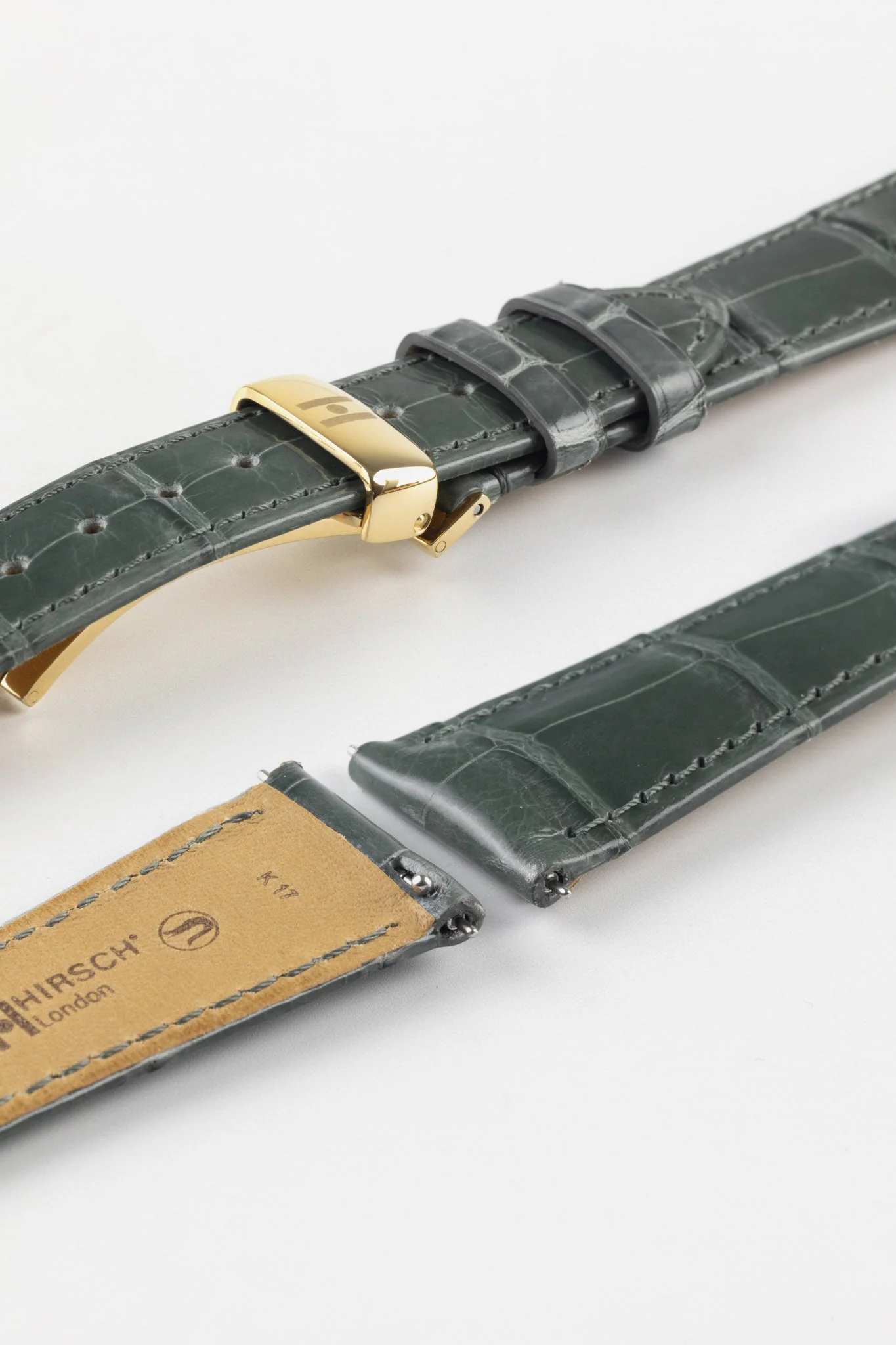 Hirsch LONDON Shiny Alligator Leather Watch Strap in GREY - Image 9