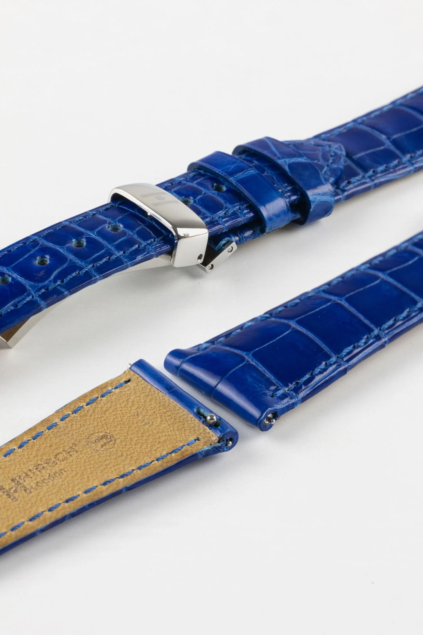 Hirsch LONDON Shiny Alligator Leather Watch Strap in ROYAL BLUE - Image 10