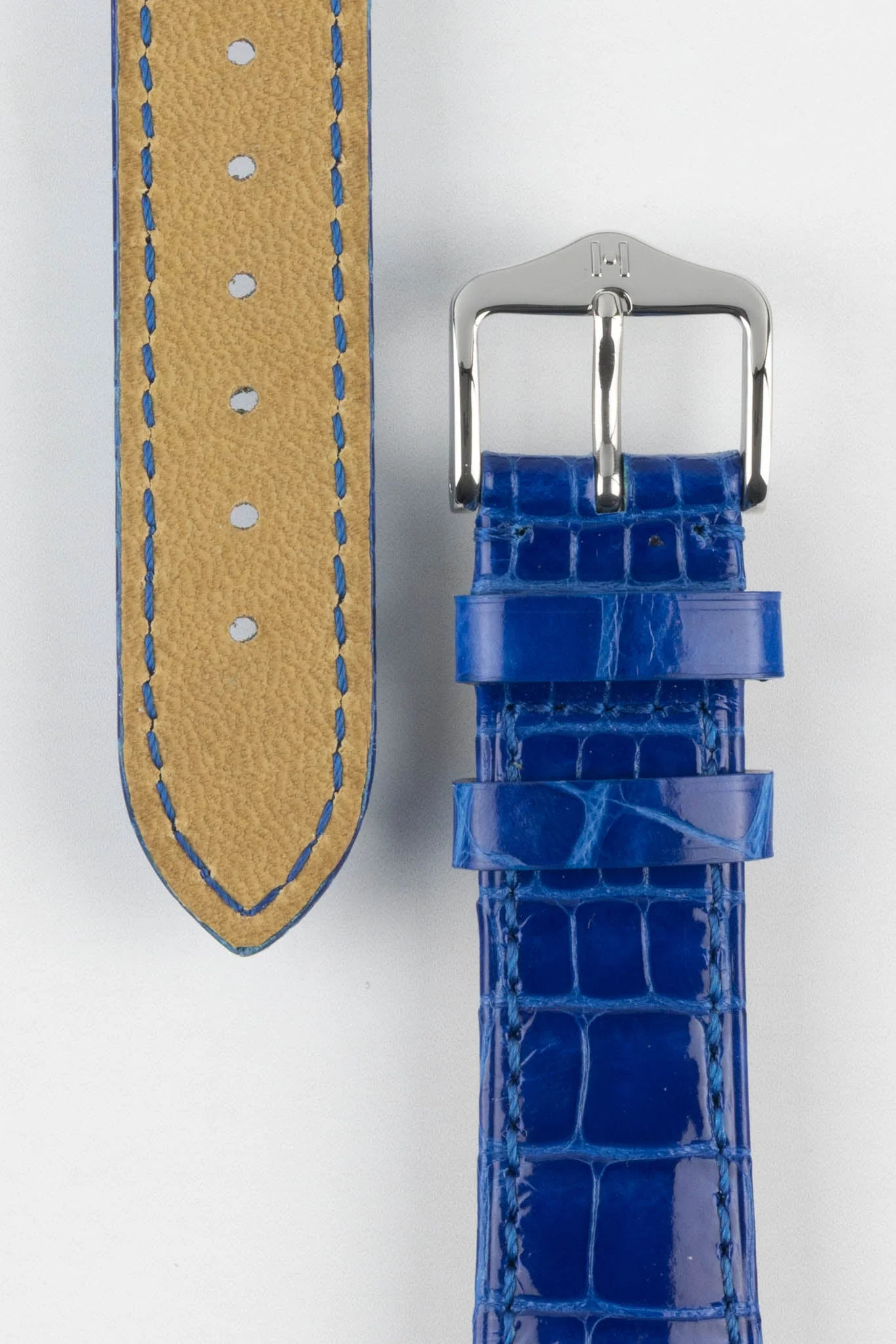 Hirsch LONDON Shiny Alligator Leather Watch Strap in ROYAL BLUE - Image 3