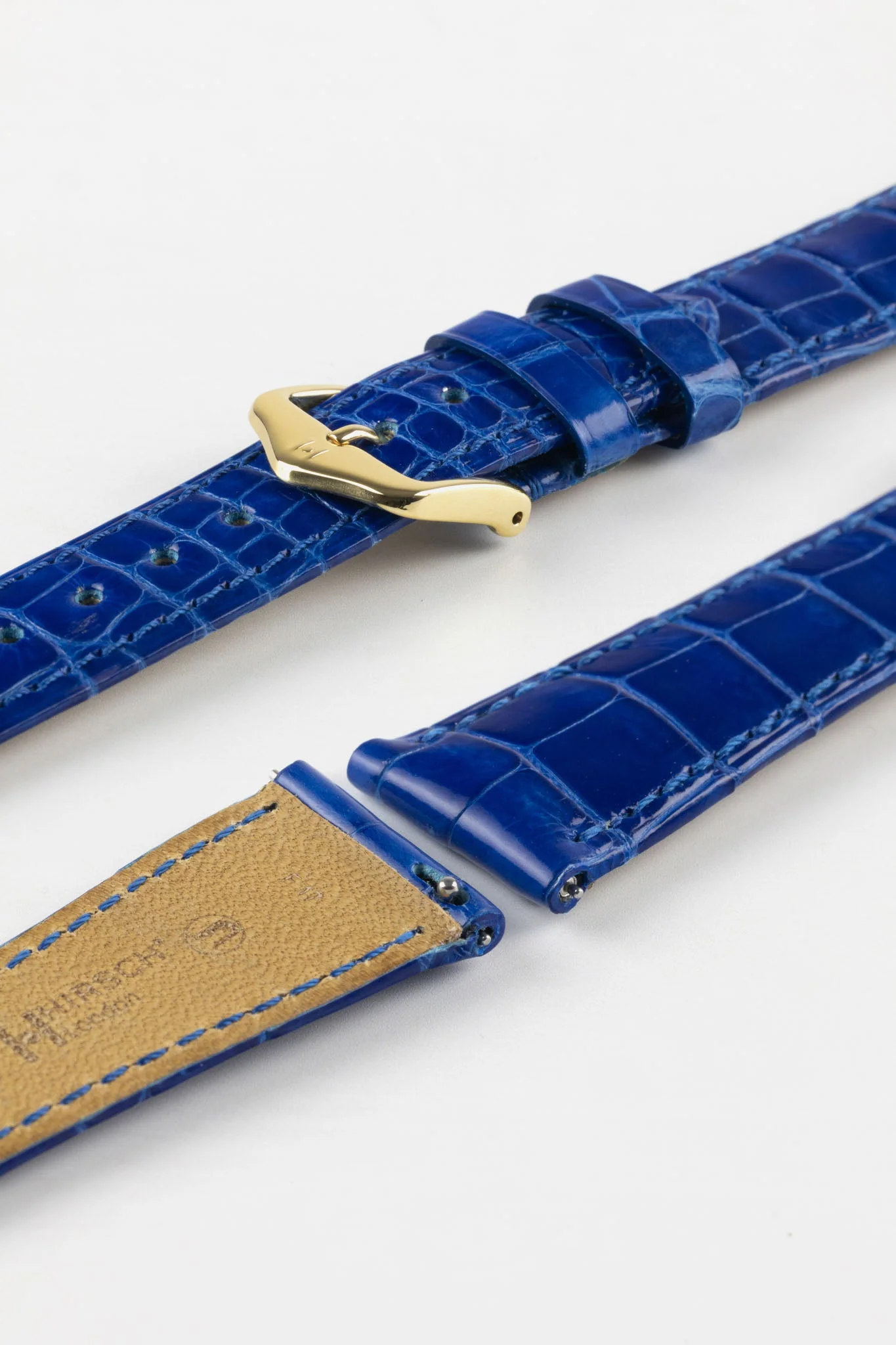 Hirsch LONDON Shiny Alligator Leather Watch Strap in ROYAL BLUE - Image 6
