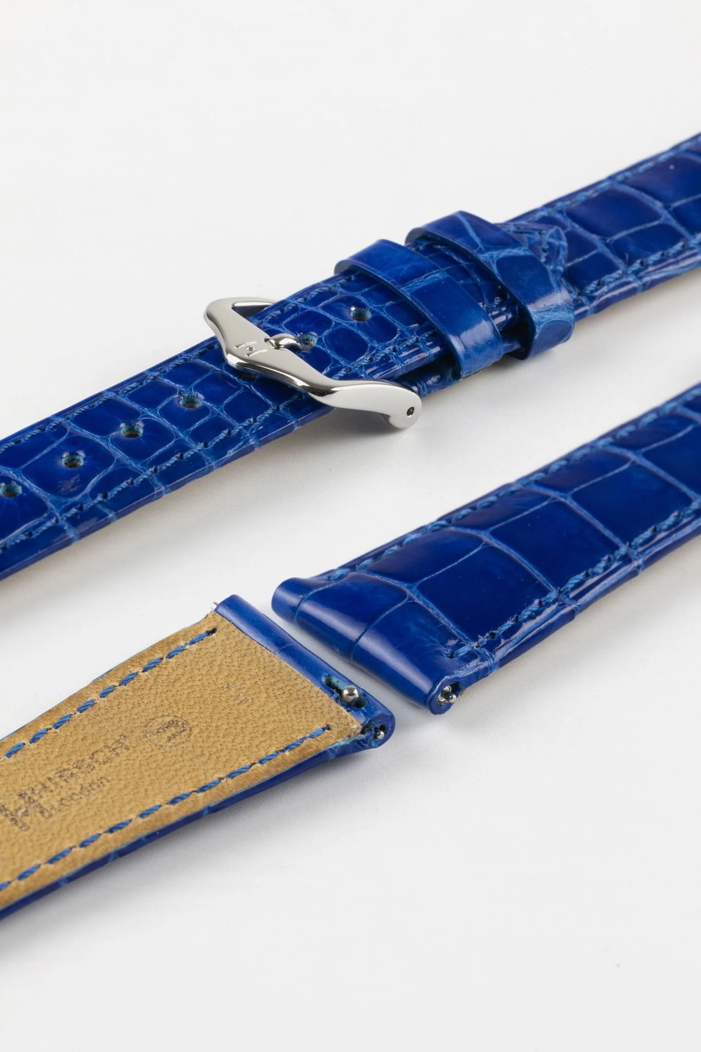 Hirsch LONDON Shiny Alligator Leather Watch Strap in ROYAL BLUE - Image 7