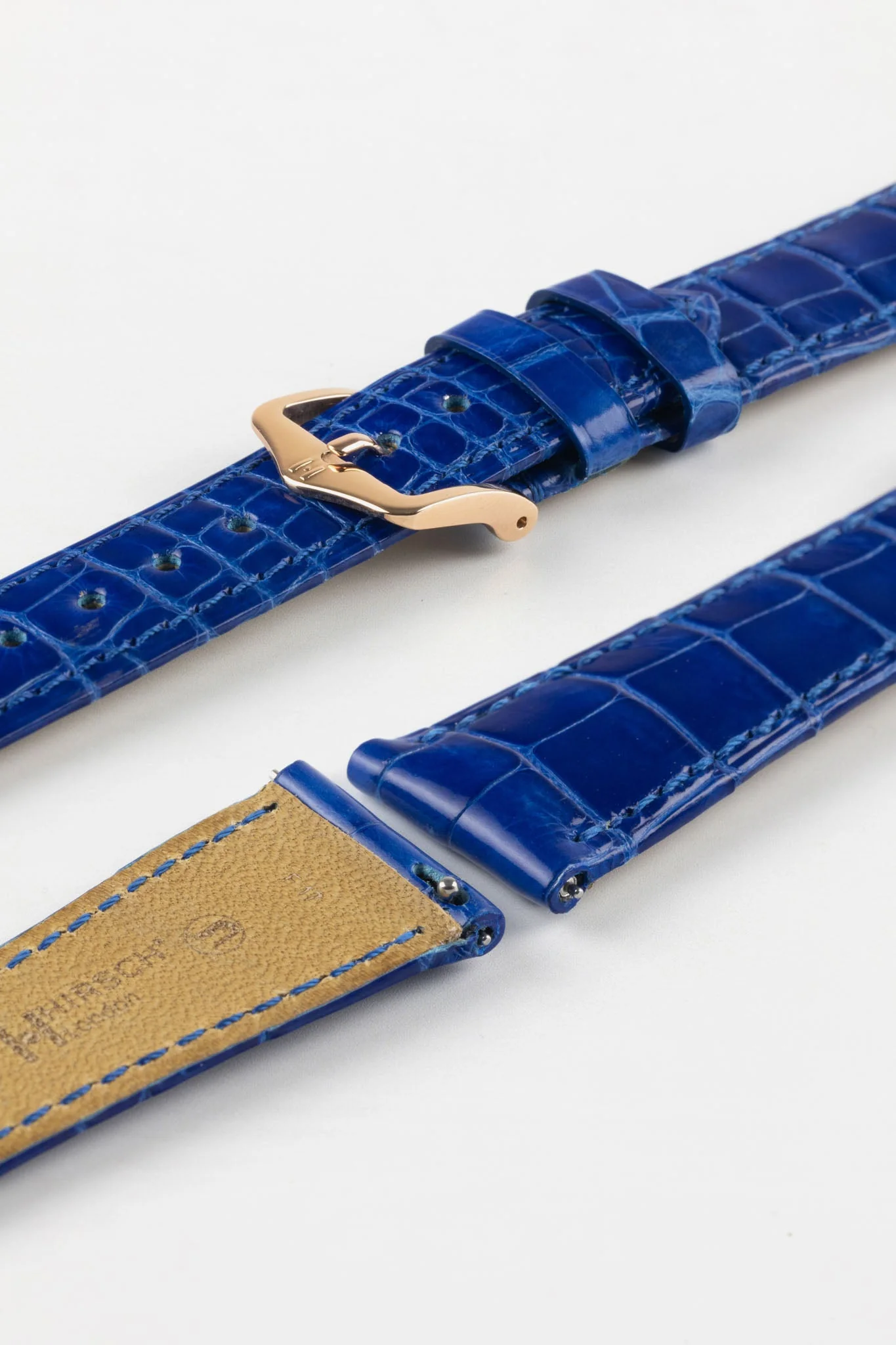 Hirsch LONDON Shiny Alligator Leather Watch Strap in ROYAL BLUE - Image 8