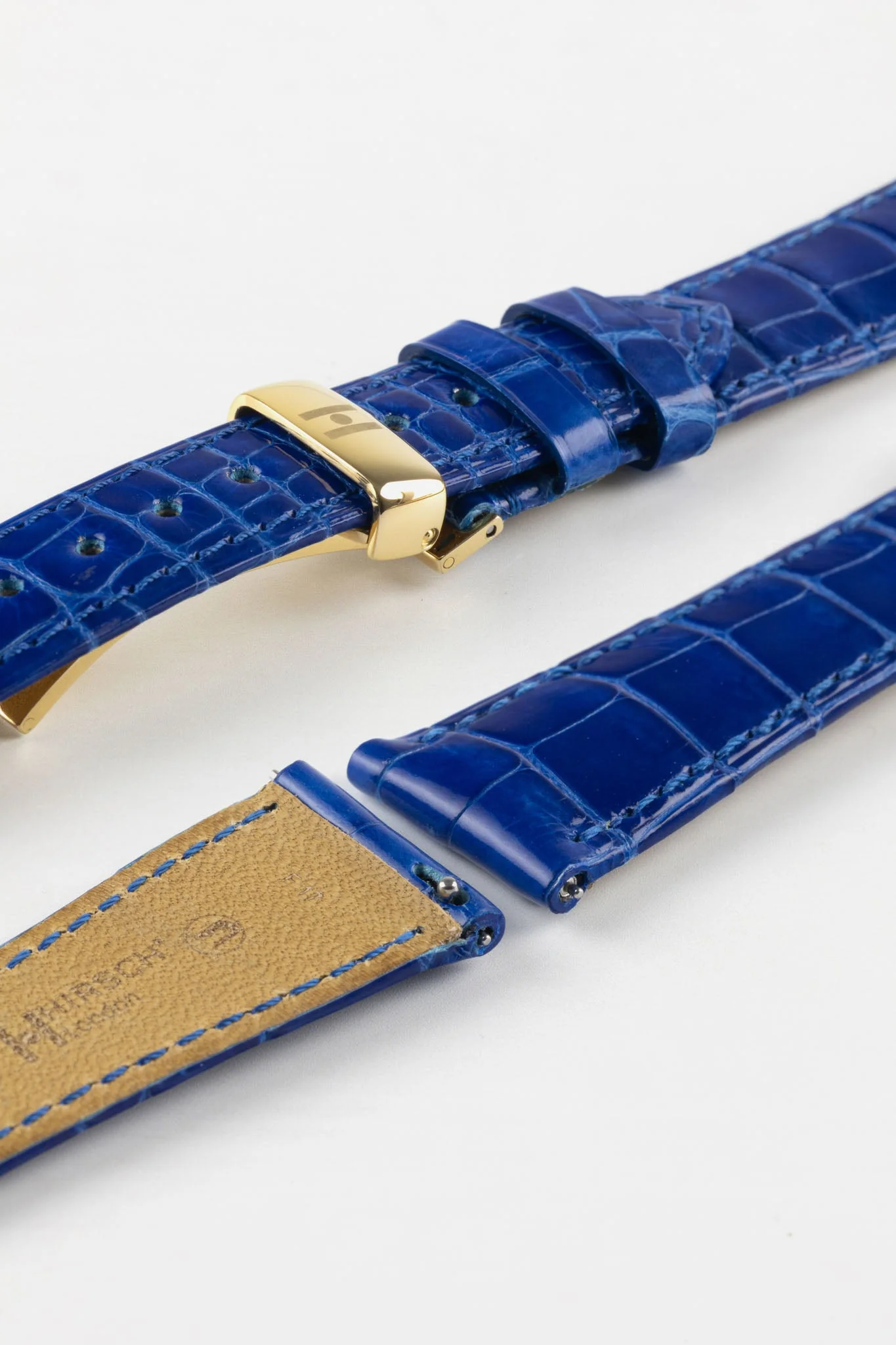Hirsch LONDON Shiny Alligator Leather Watch Strap in ROYAL BLUE - Image 9