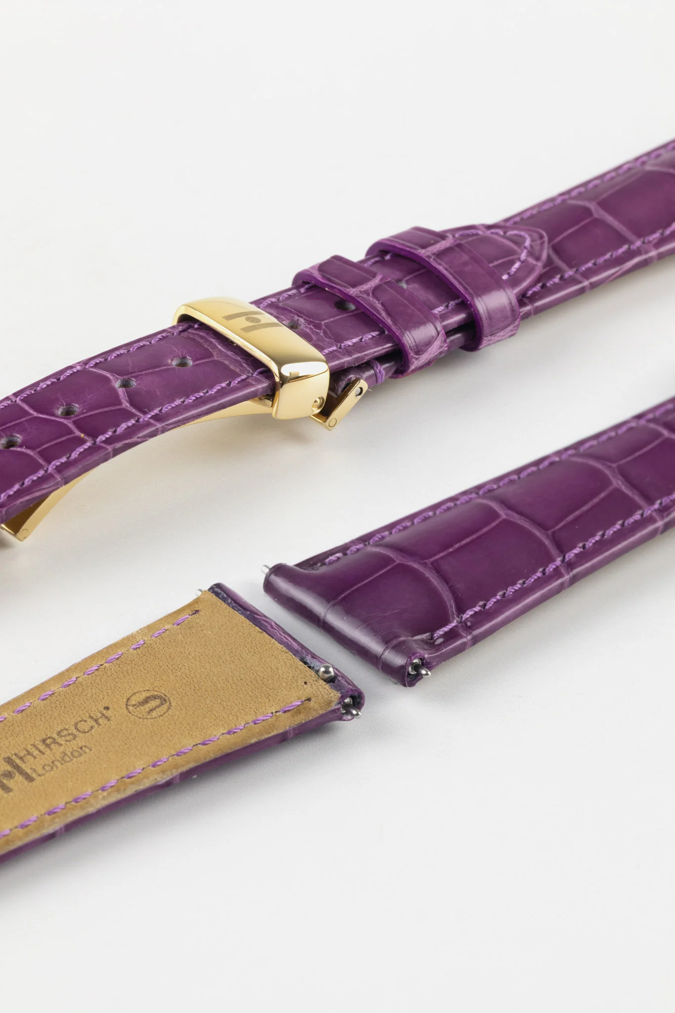 Hirsch LONDON Shiny Alligator Leather Watch Strap in VIOLET - Image 10