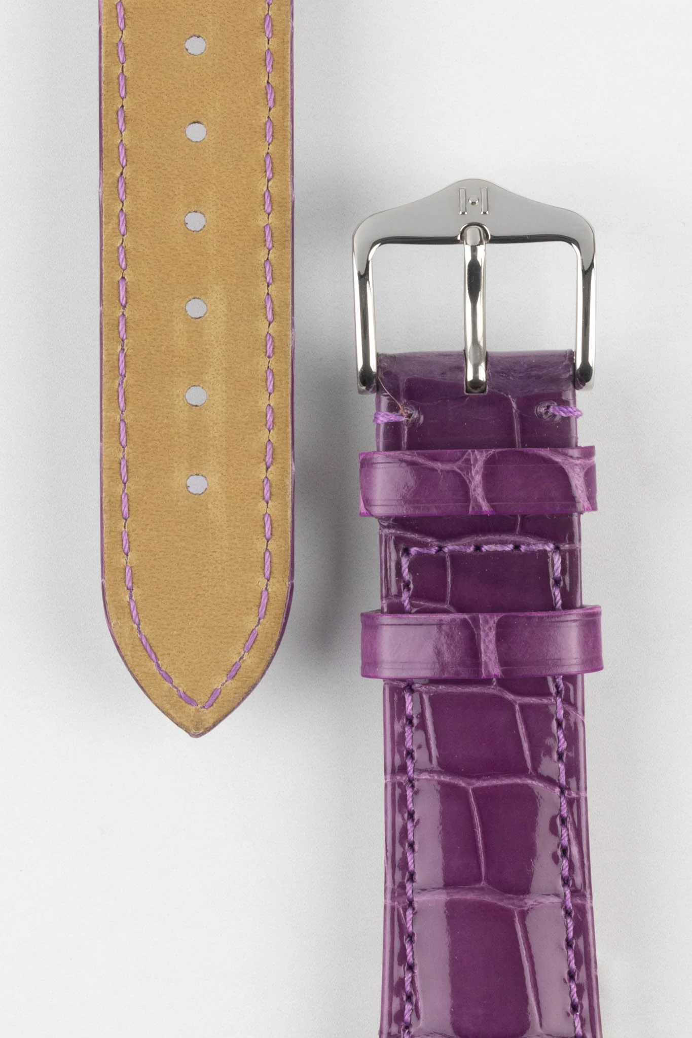 Hirsch LONDON Shiny Alligator Leather Watch Strap in VIOLET - Image 3