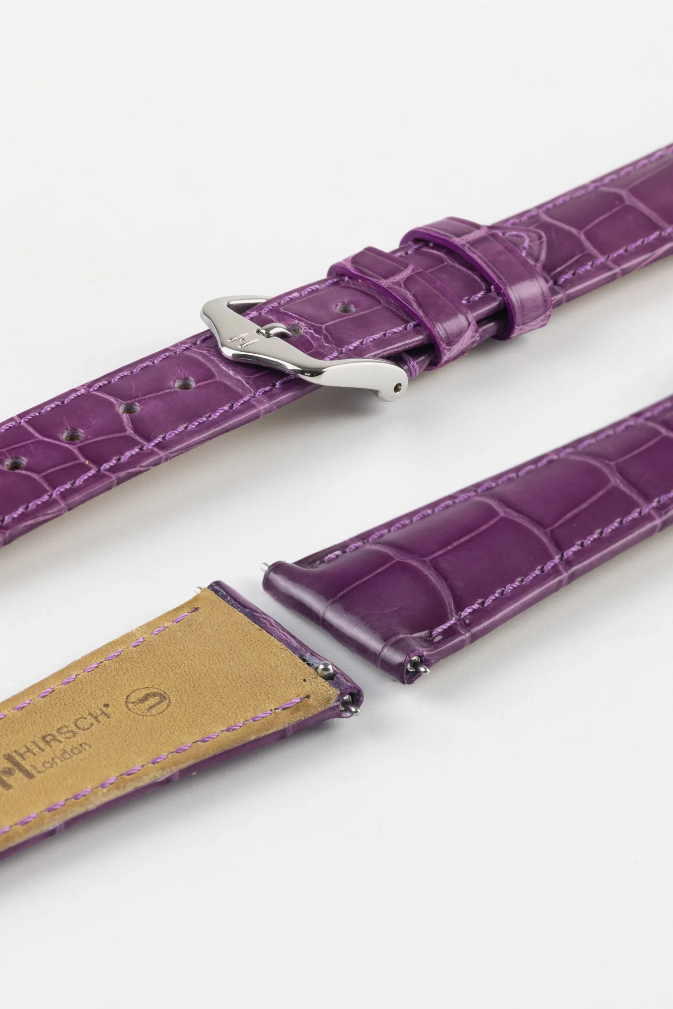 Hirsch LONDON Shiny Alligator Leather Watch Strap in VIOLET - Image 6