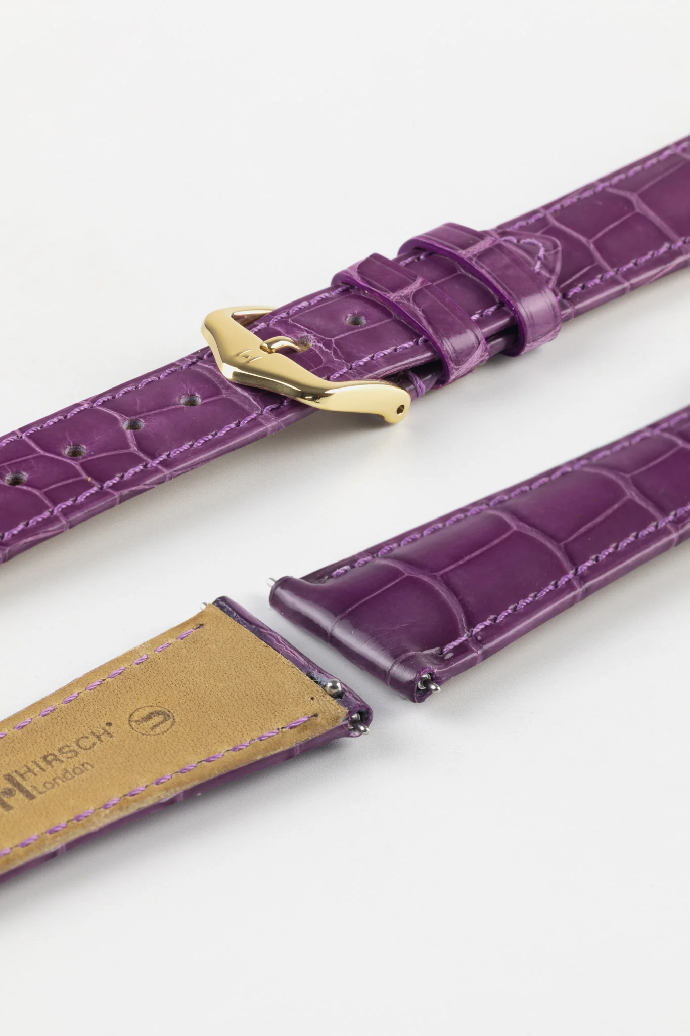 Hirsch LONDON Shiny Alligator Leather Watch Strap in VIOLET - Image 7