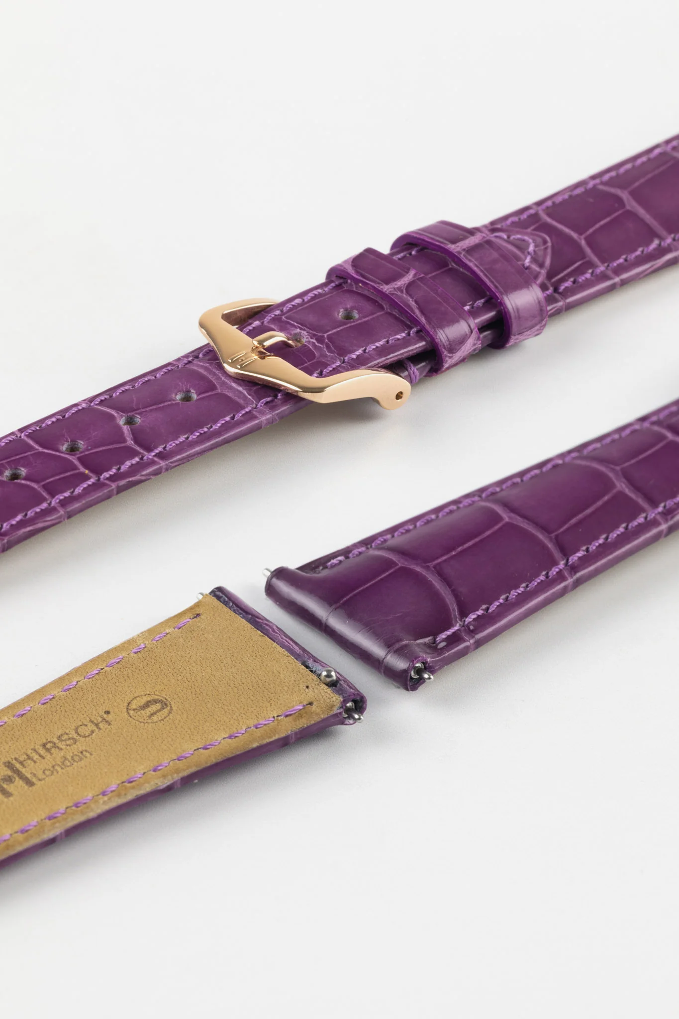 Hirsch LONDON Shiny Alligator Leather Watch Strap in VIOLET - Image 8