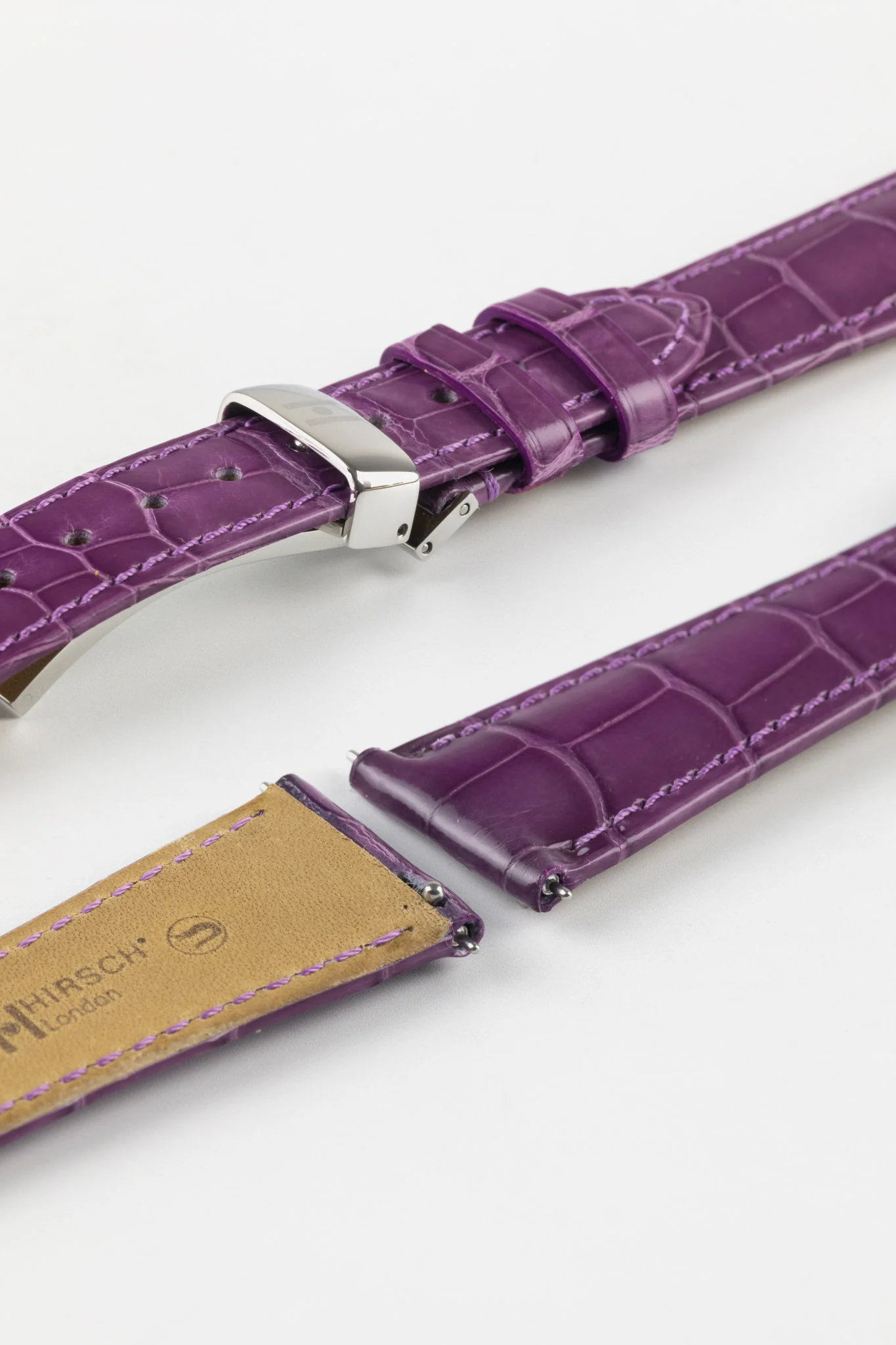 Hirsch LONDON Shiny Alligator Leather Watch Strap in VIOLET - Image 9