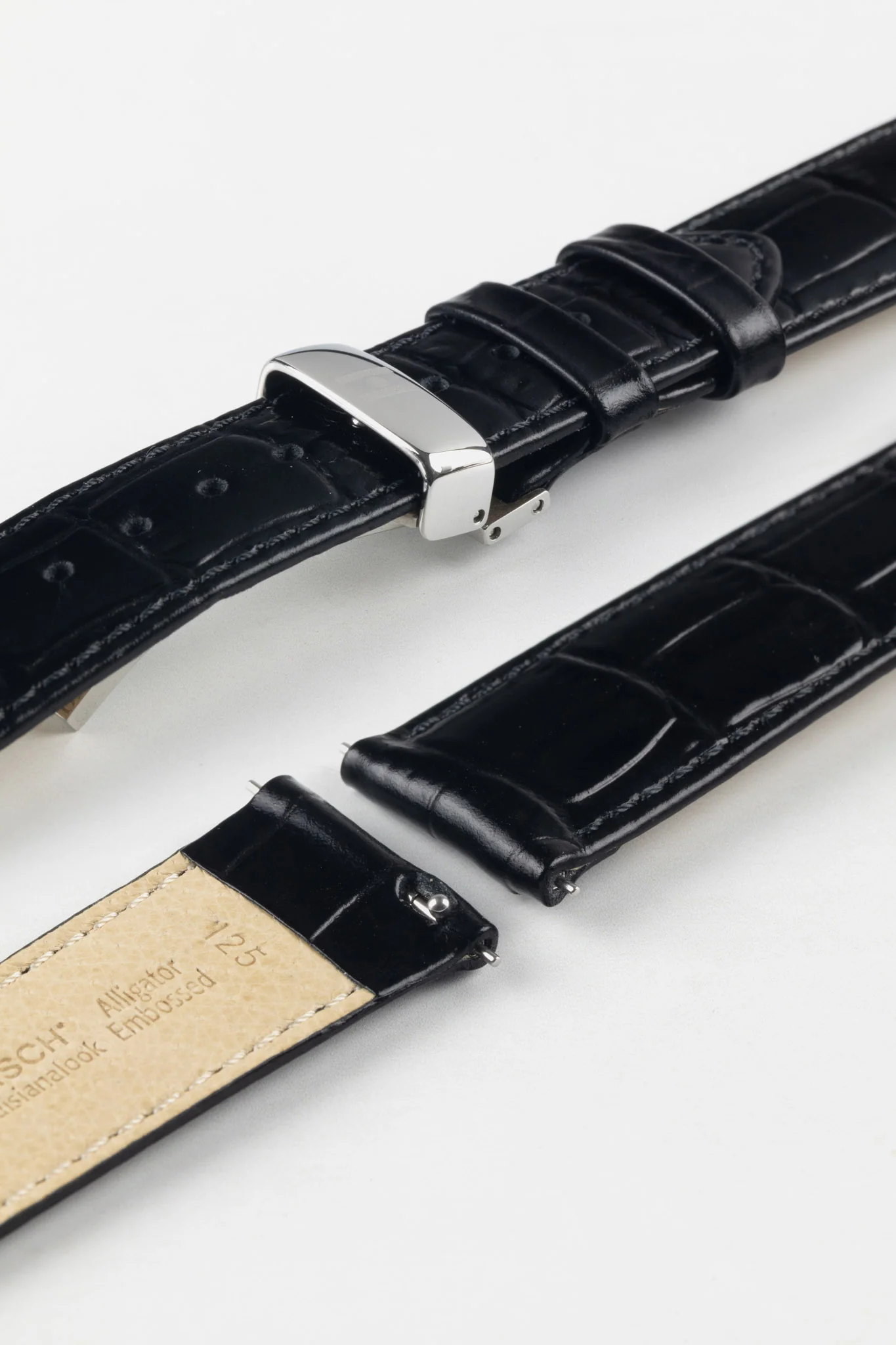 Hirsch LOUISIANALOOK Alligator Embossed Leather Watch Strap in BLACK - Image 10