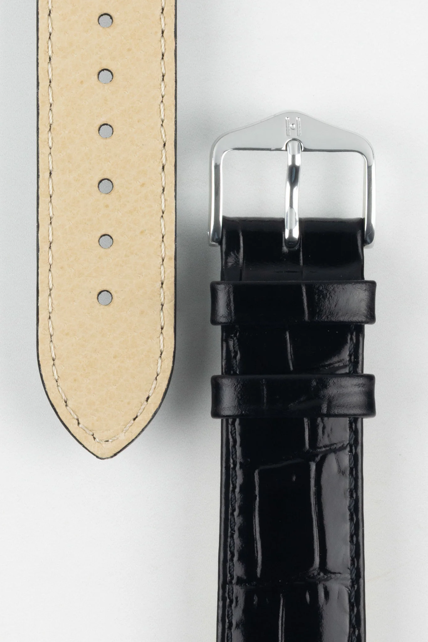 Hirsch LOUISIANALOOK Alligator Embossed Leather Watch Strap in BLACK - Image 3