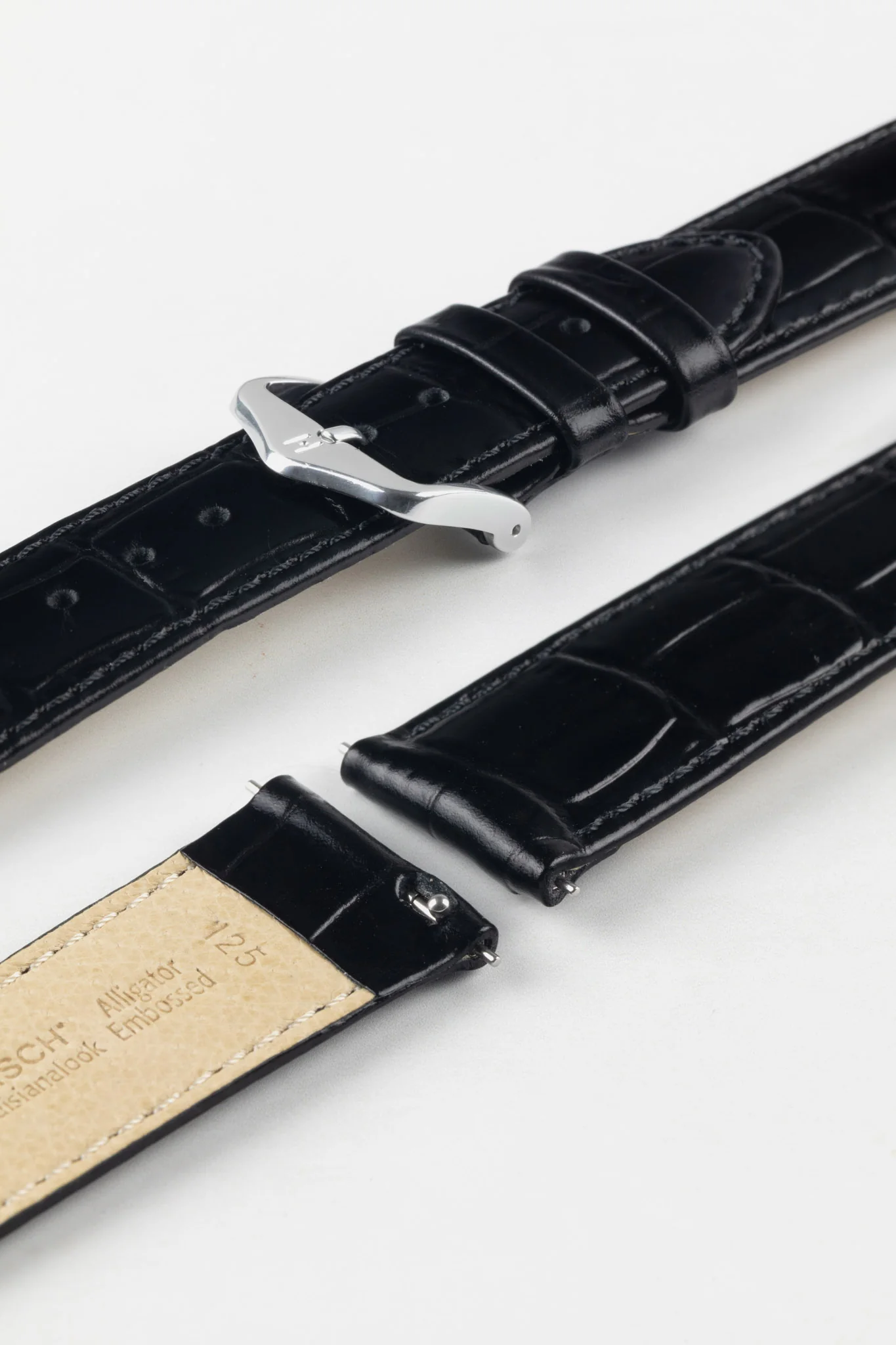 Hirsch LOUISIANALOOK Alligator Embossed Leather Watch Strap in BLACK - Image 7