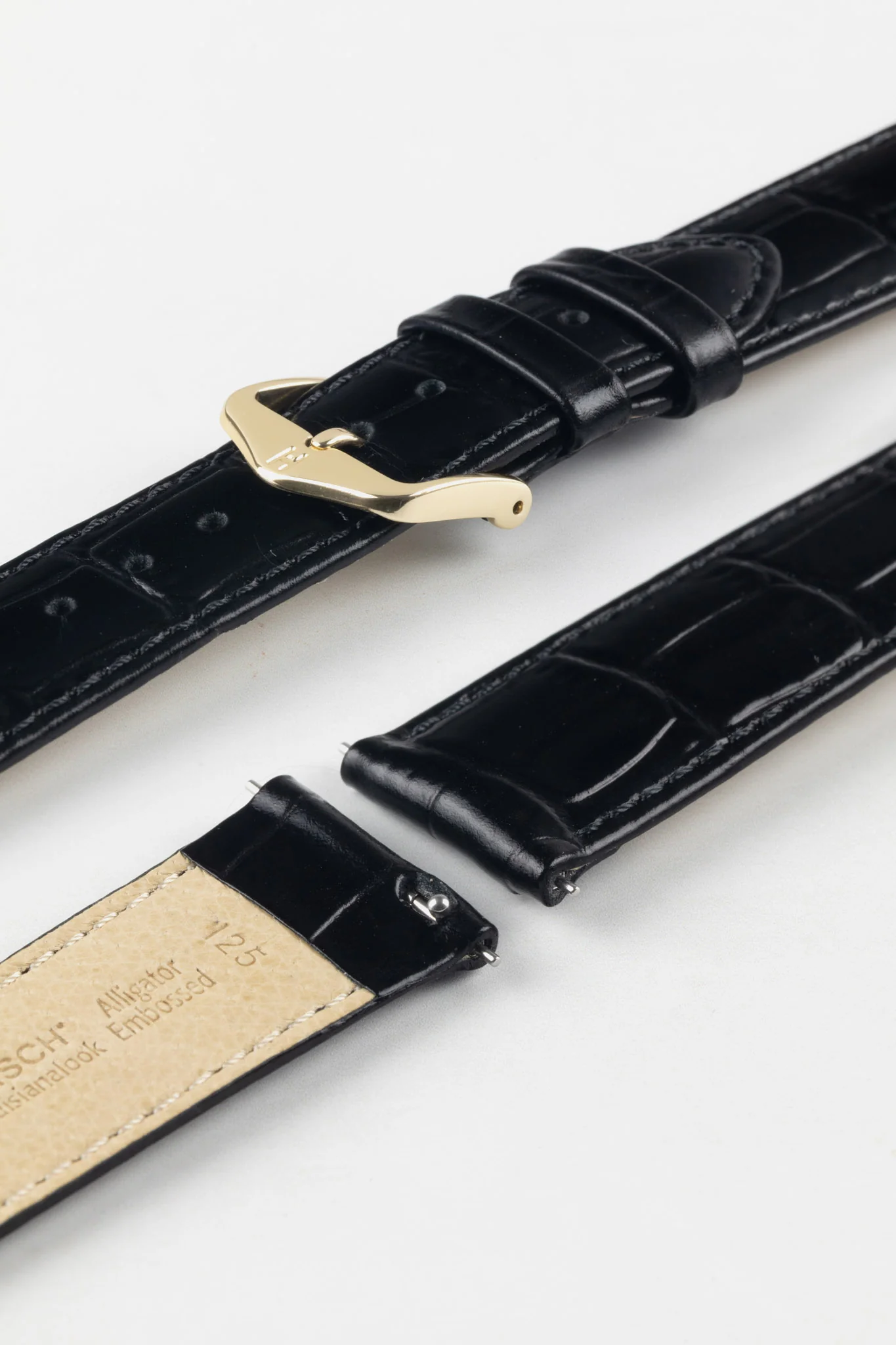 Hirsch LOUISIANALOOK Alligator Embossed Leather Watch Strap in BLACK - Image 8