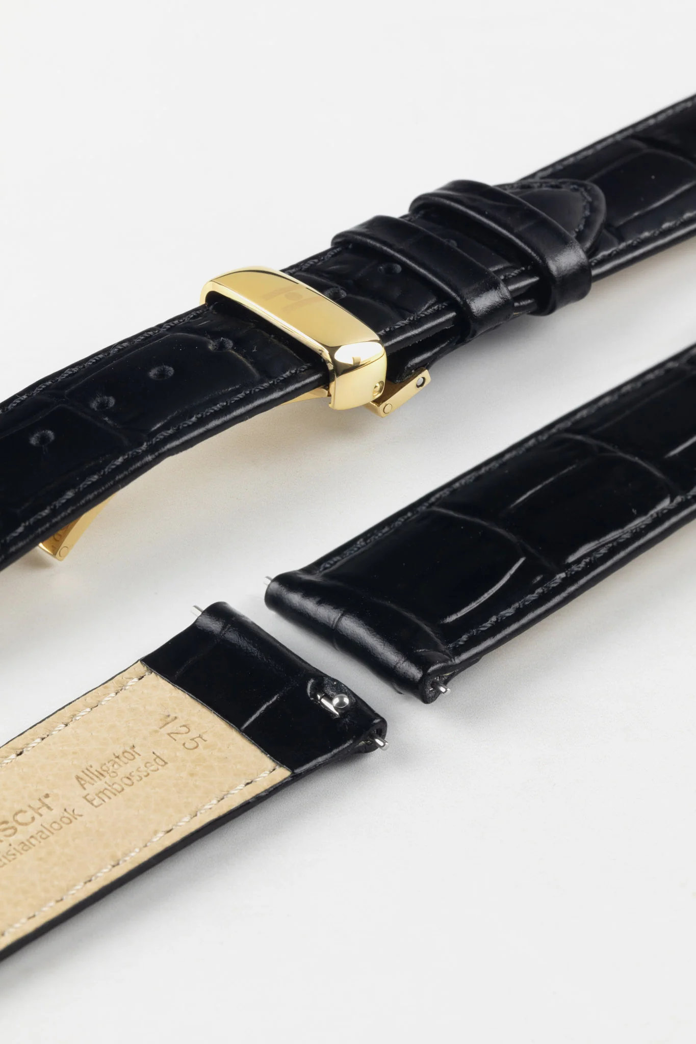 Hirsch LOUISIANALOOK Alligator Embossed Leather Watch Strap in BLACK - Image 9