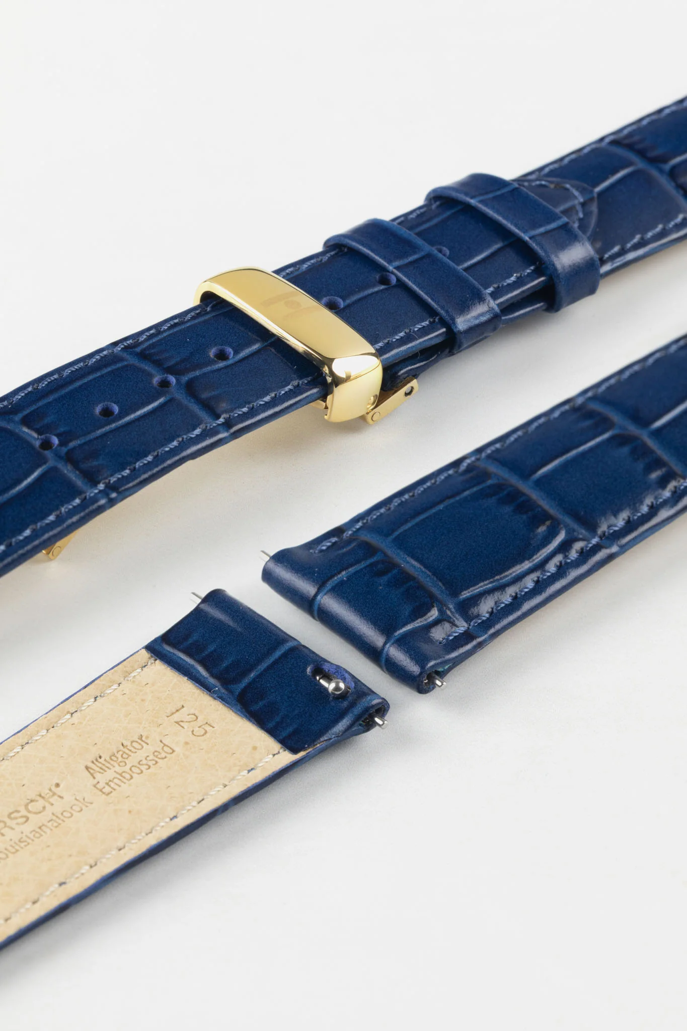 Hirsch LOUISIANALOOK Alligator Embossed Leather Watch Strap in BLUE - Image 10