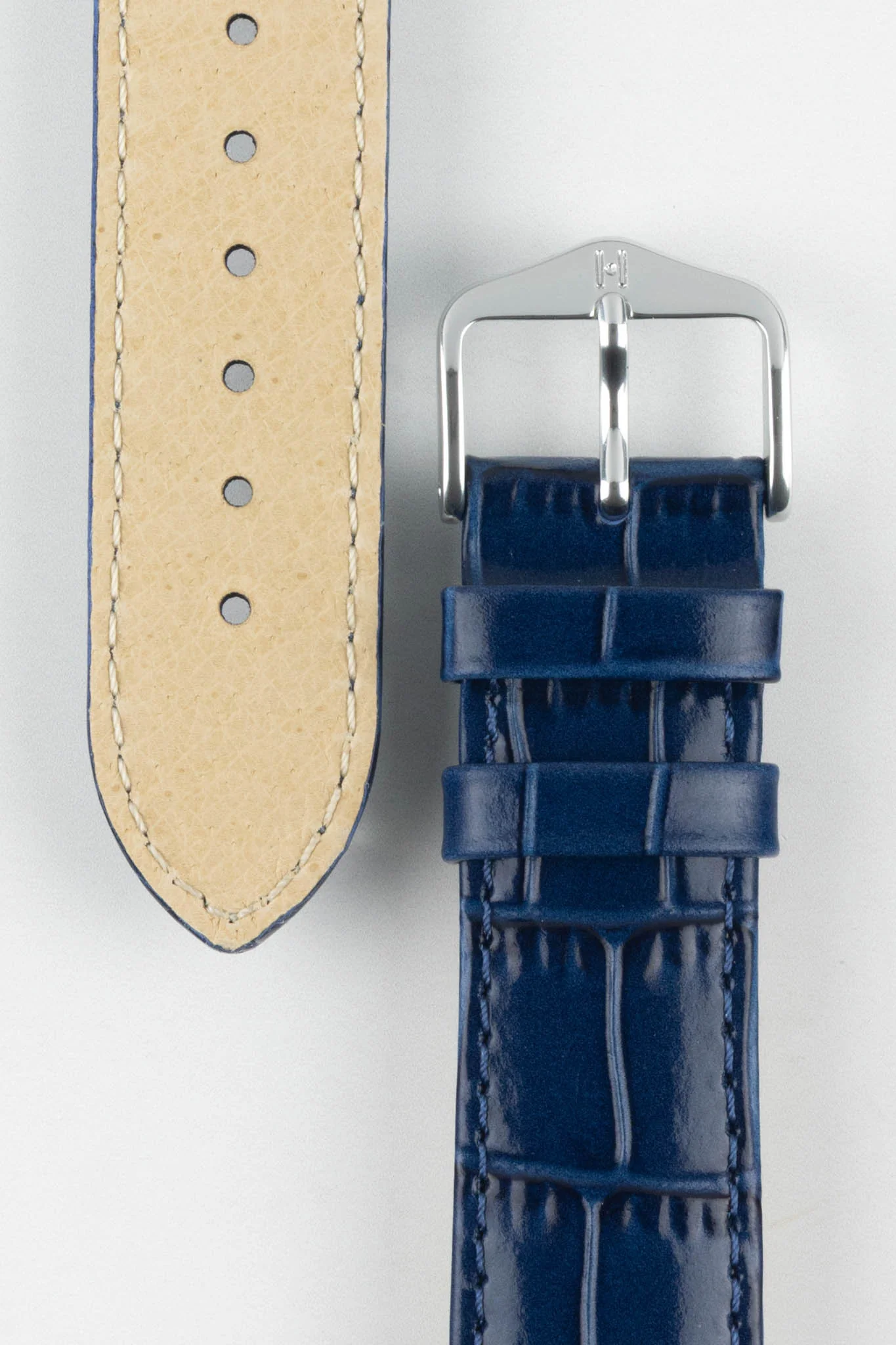 Hirsch LOUISIANALOOK Alligator Embossed Leather Watch Strap in BLUE - Image 3
