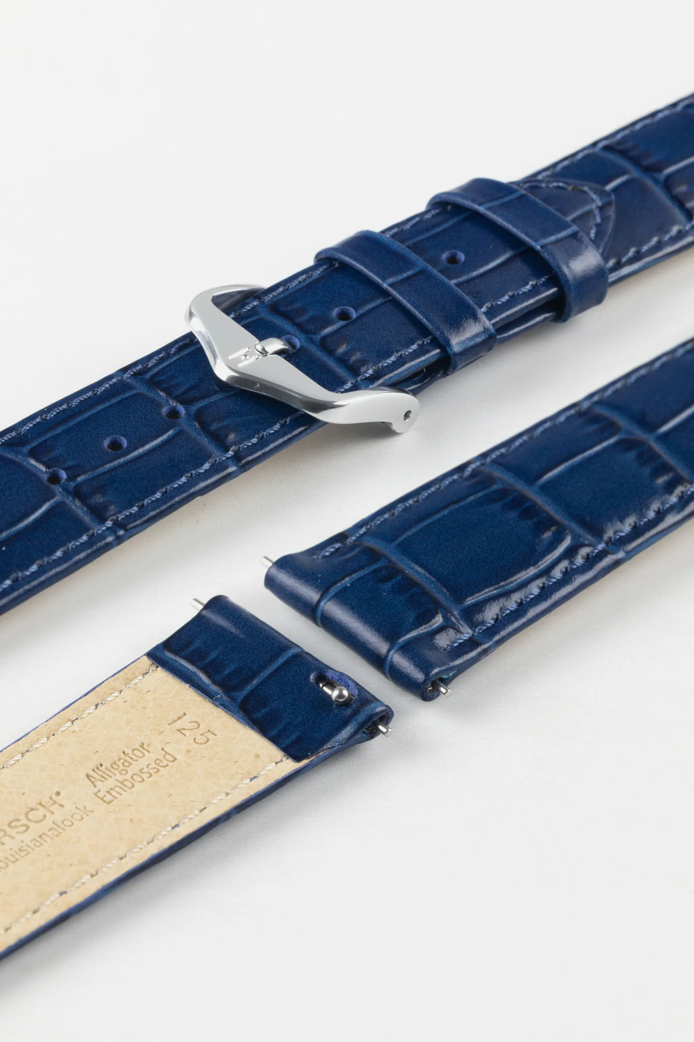 Hirsch LOUISIANALOOK Alligator Embossed Leather Watch Strap in BLUE - Image 7