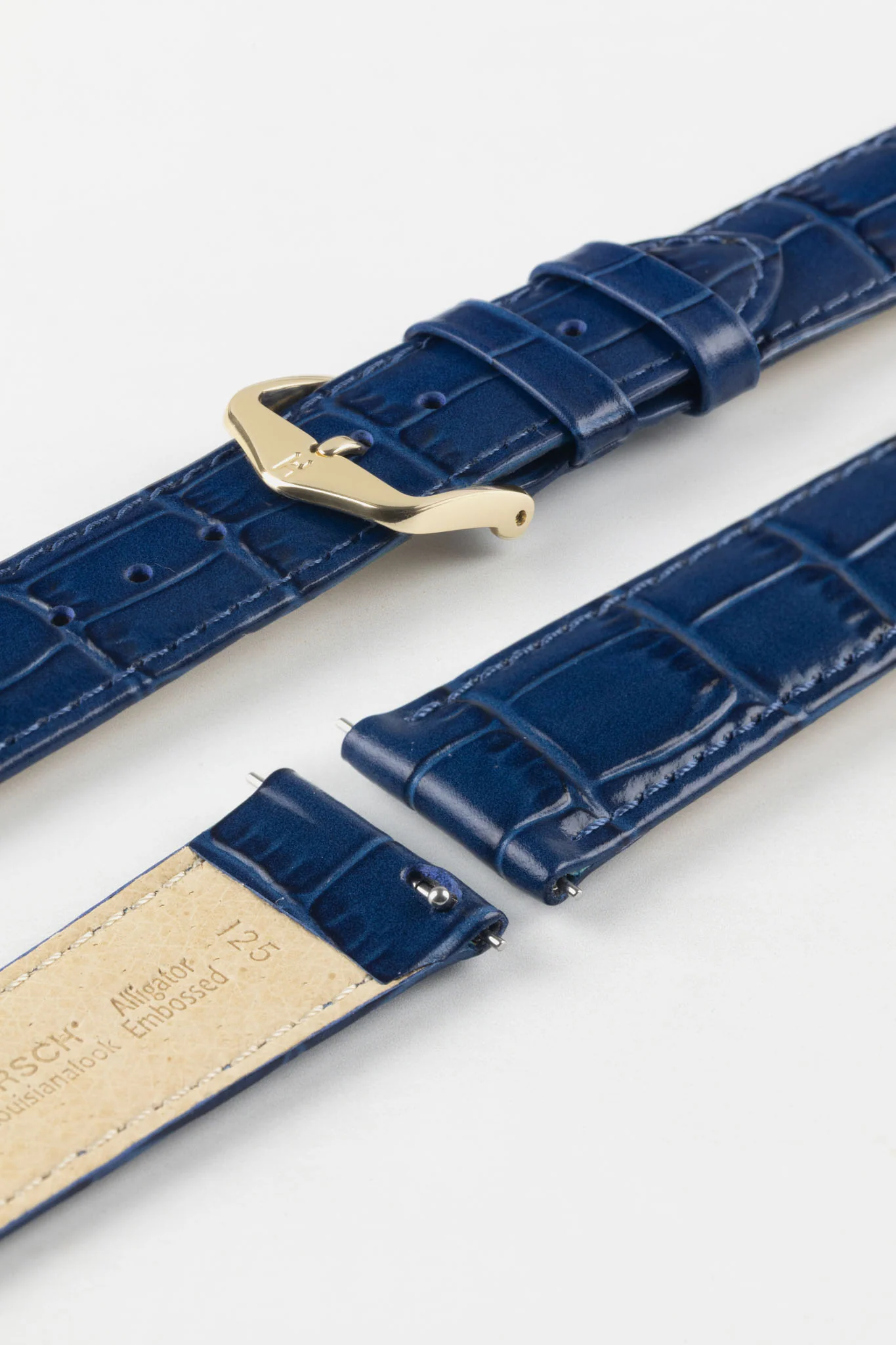 Hirsch LOUISIANALOOK Alligator Embossed Leather Watch Strap in BLUE - Image 8