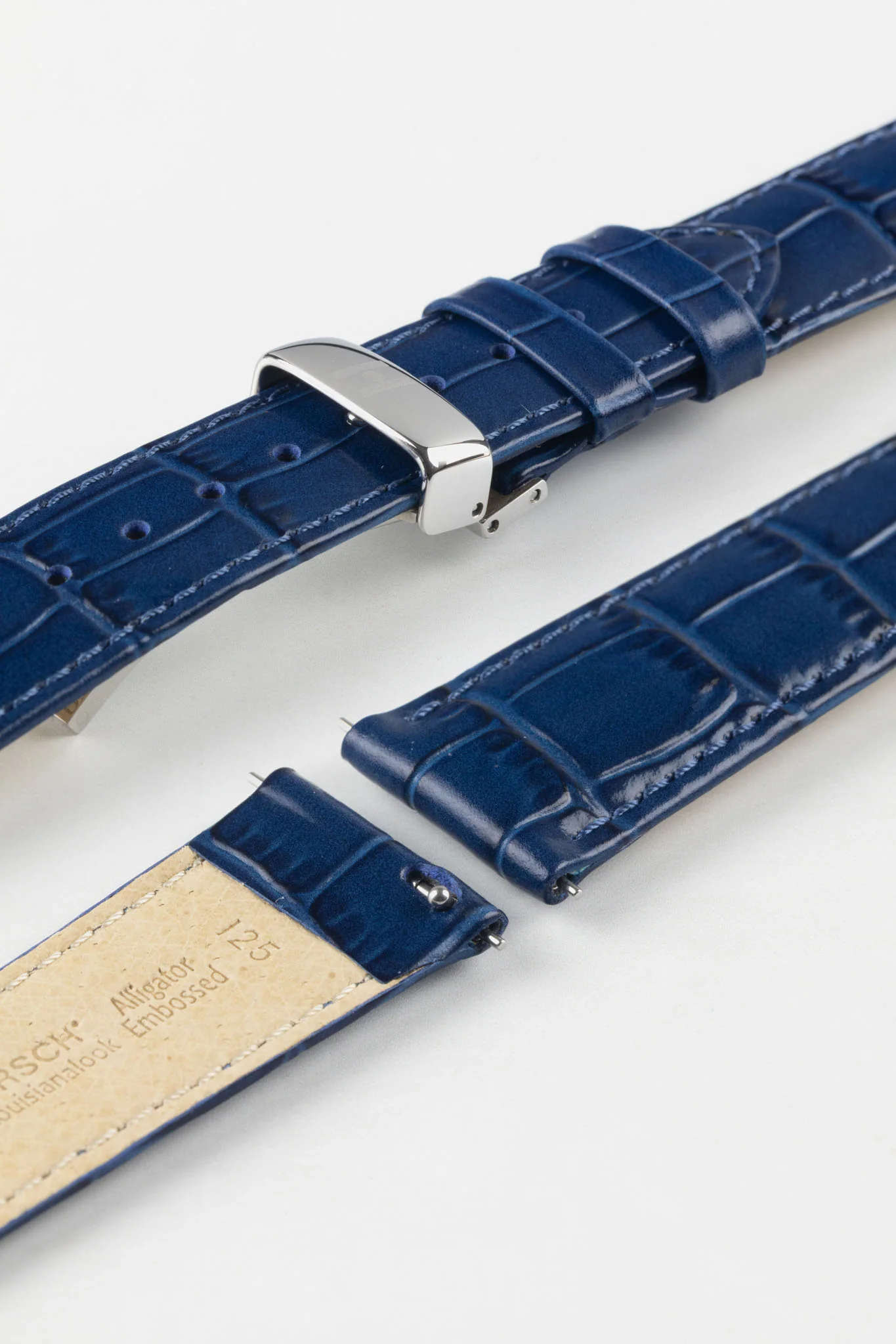 Hirsch LOUISIANALOOK Alligator Embossed Leather Watch Strap in BLUE - Image 9