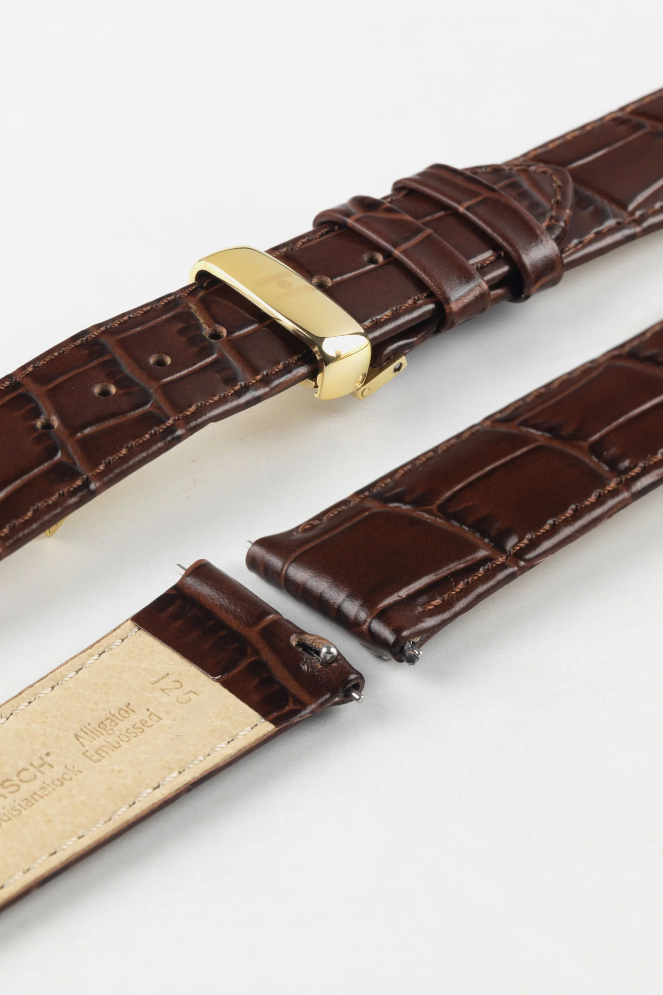 Hirsch LOUISIANALOOK Alligator Embossed Leather Watch Strap in BROWN - Image 10