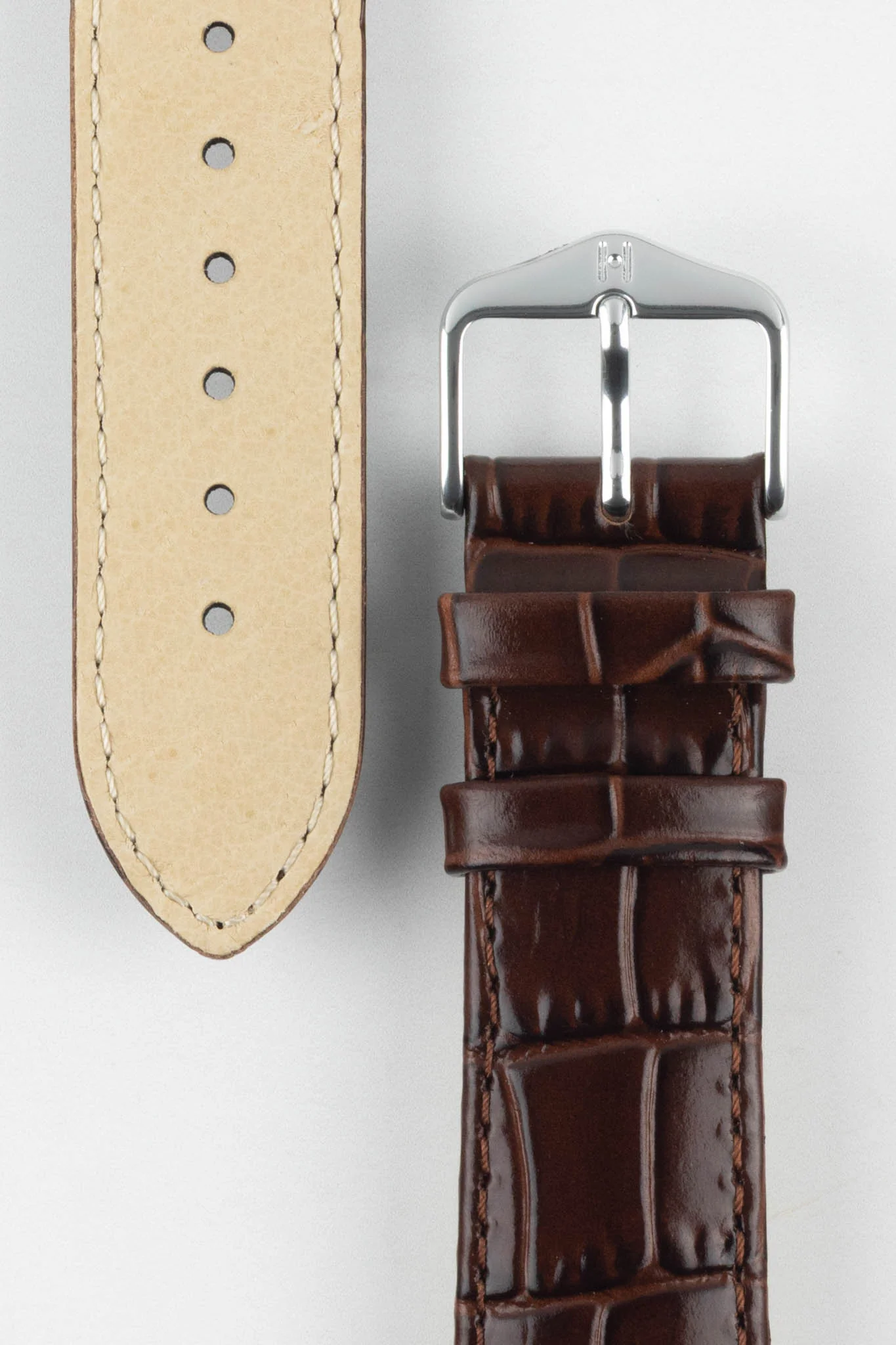 Hirsch LOUISIANALOOK Alligator Embossed Leather Watch Strap in BROWN - Image 3