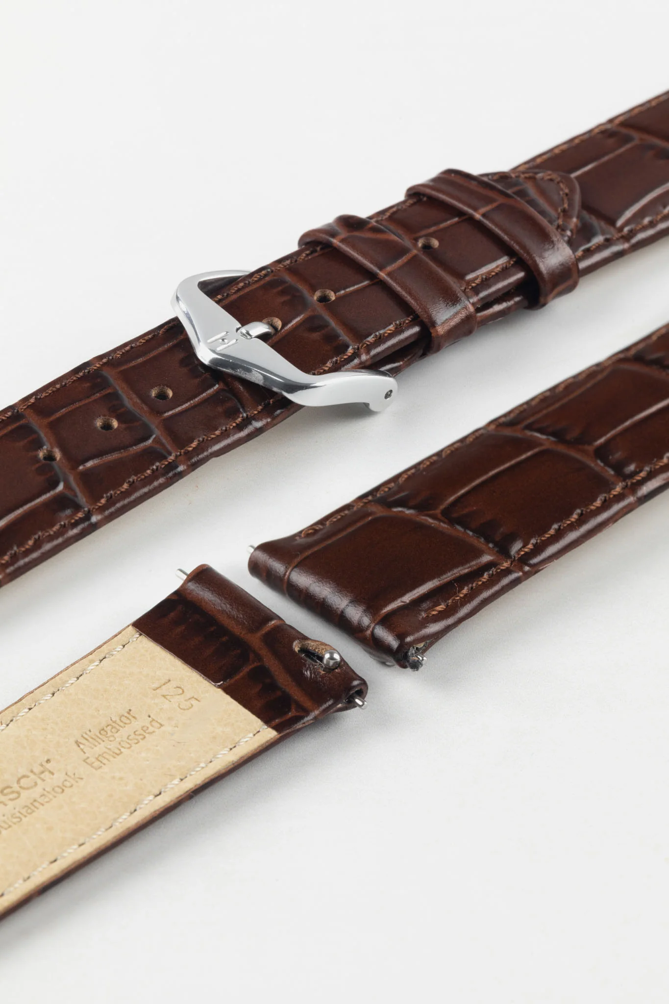 Hirsch LOUISIANALOOK Alligator Embossed Leather Watch Strap in BROWN - Image 7