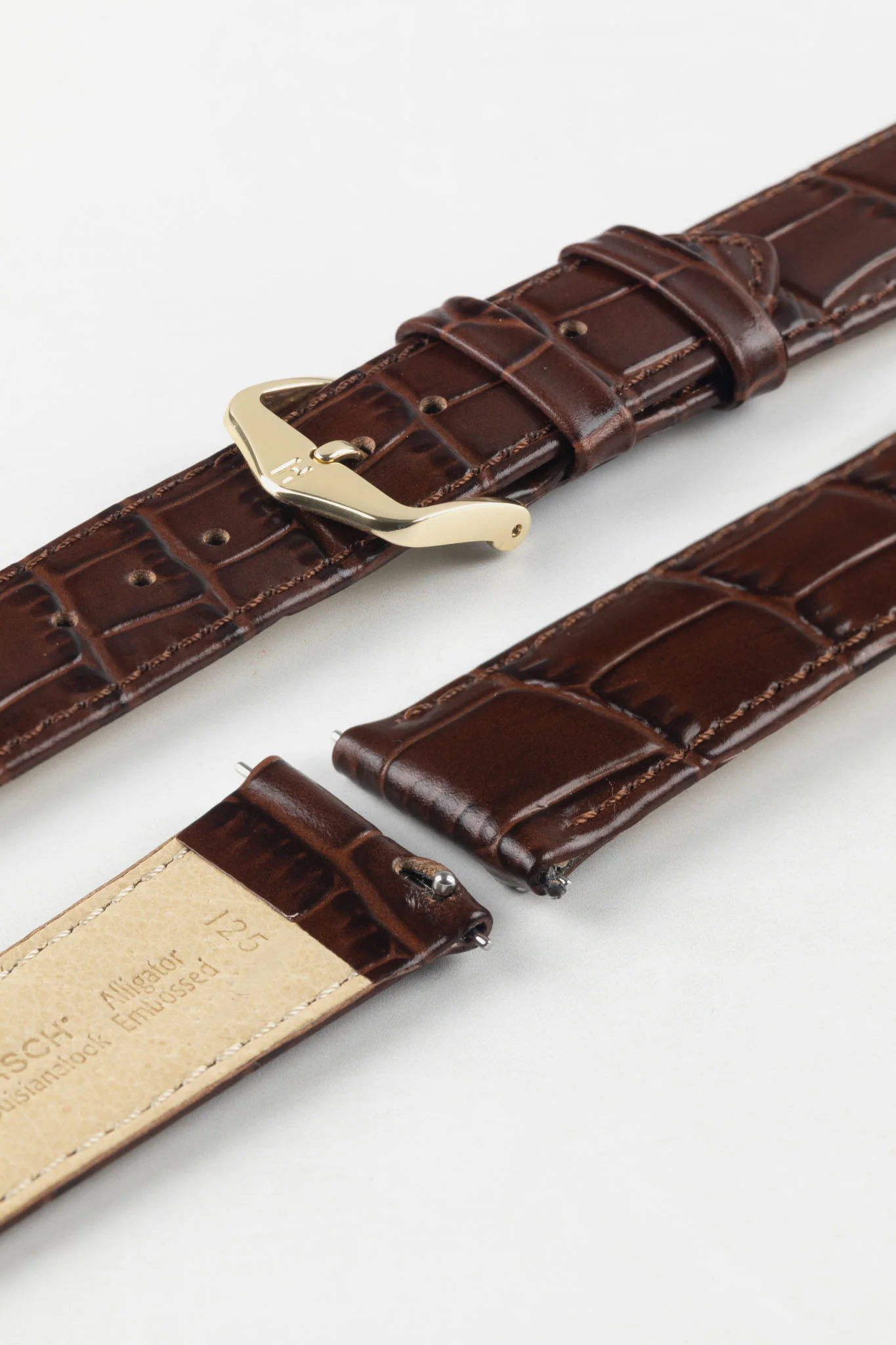 Hirsch LOUISIANALOOK Alligator Embossed Leather Watch Strap in BROWN - Image 8