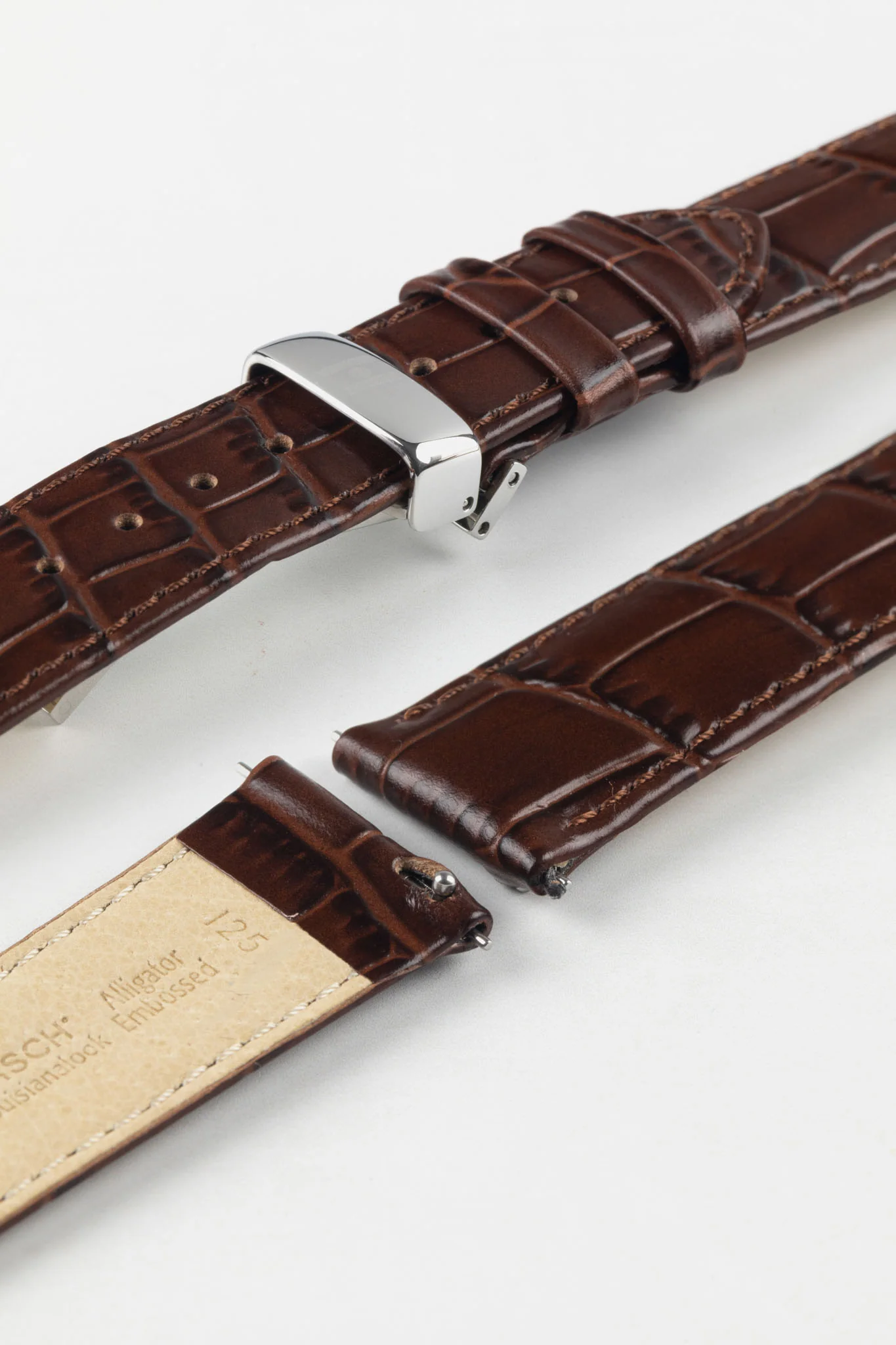 Hirsch LOUISIANALOOK Alligator Embossed Leather Watch Strap in BROWN - Image 9