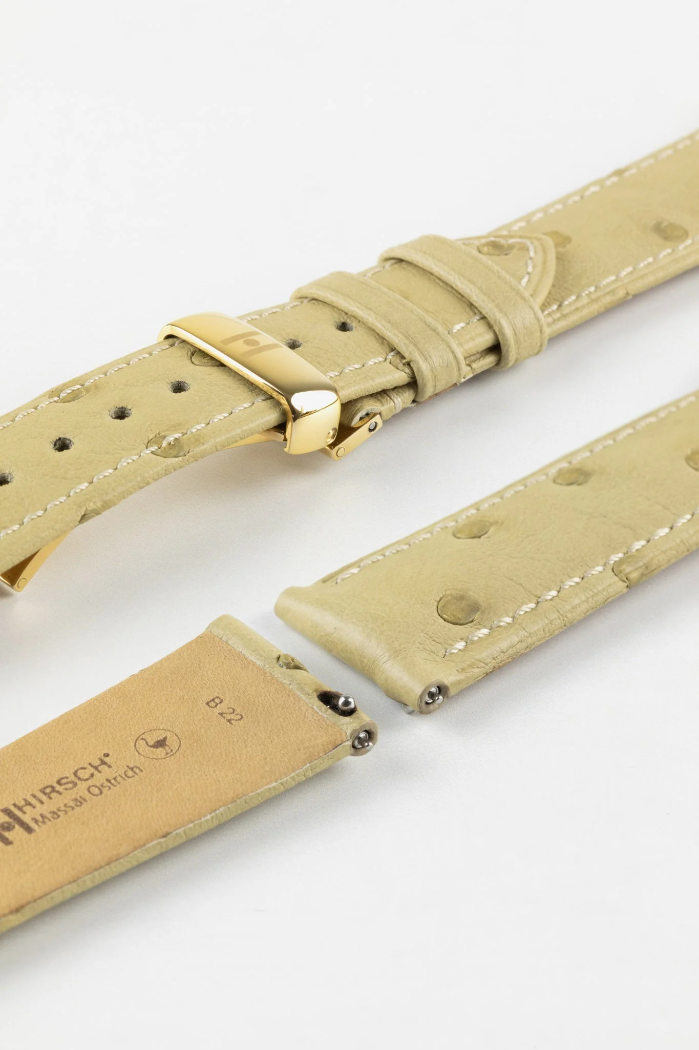 Hirsch MASSAI OSTRICH Leather Watch Strap in BEIGE - Image 11