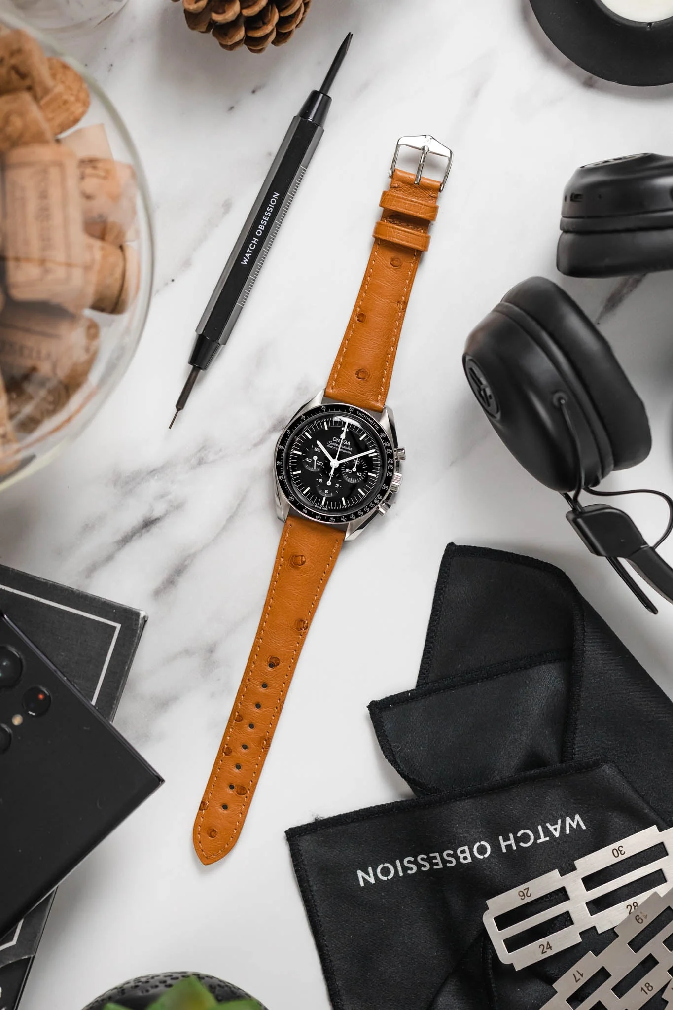 Hirsch MASSAI OSTRICH Leather Watch Strap in HONEY - Image 6