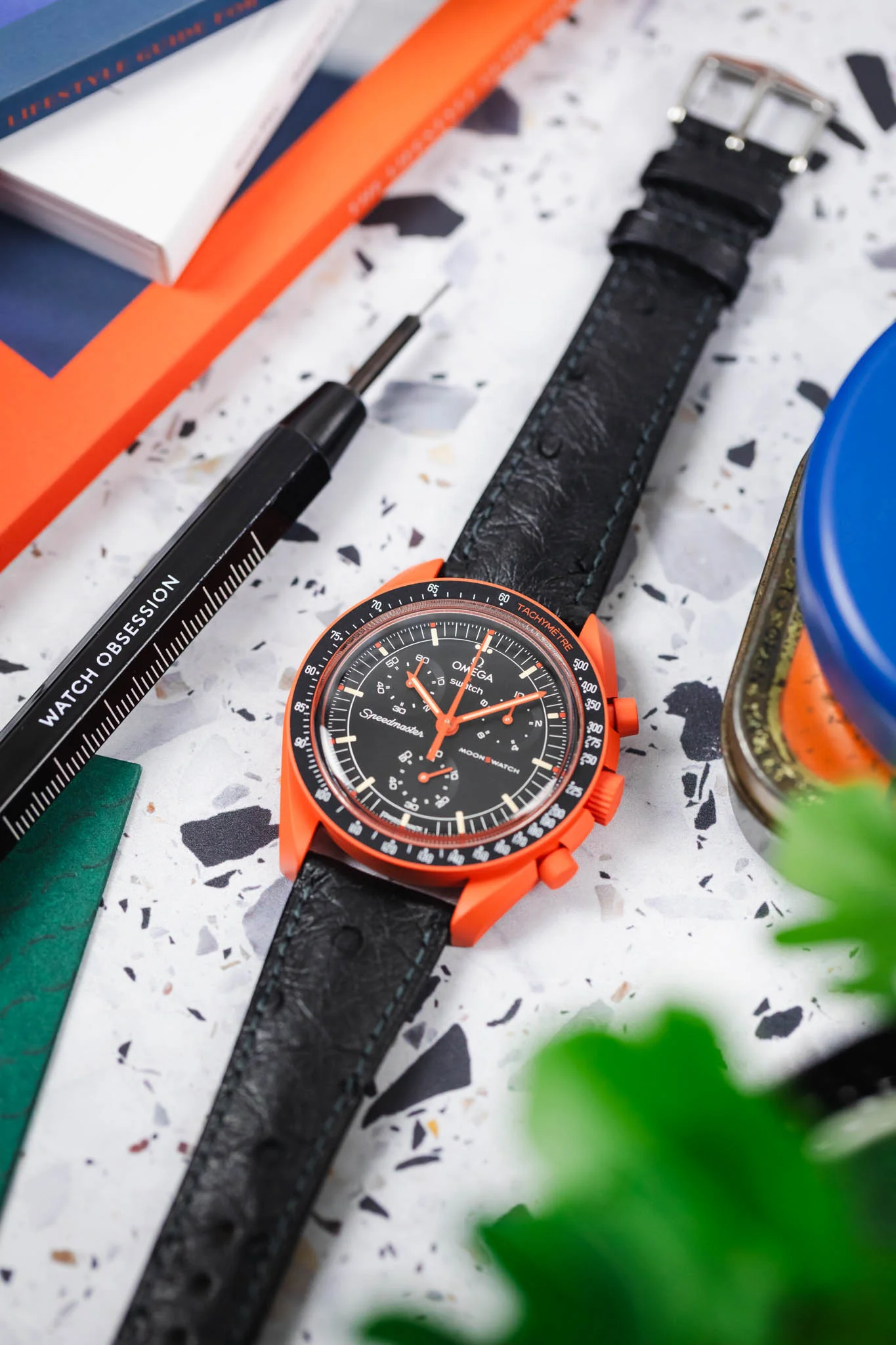Hirsch MASSAI OSTRICH Leather Watch Strap in BLACK - Image 6