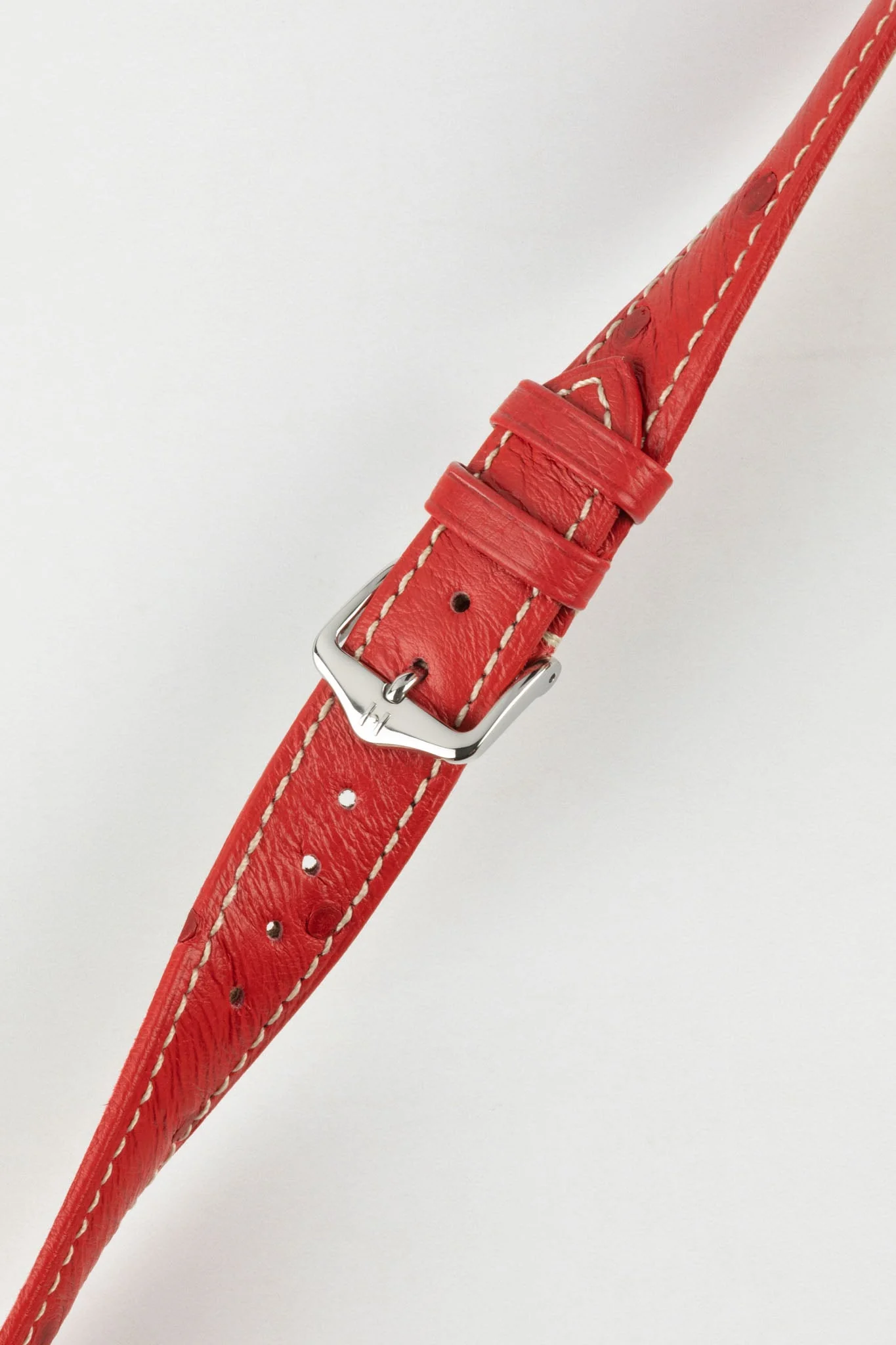Hirsch MASSAI OSTRICH Leather Watch Strap in RED With WHITE Stitching - Image 5