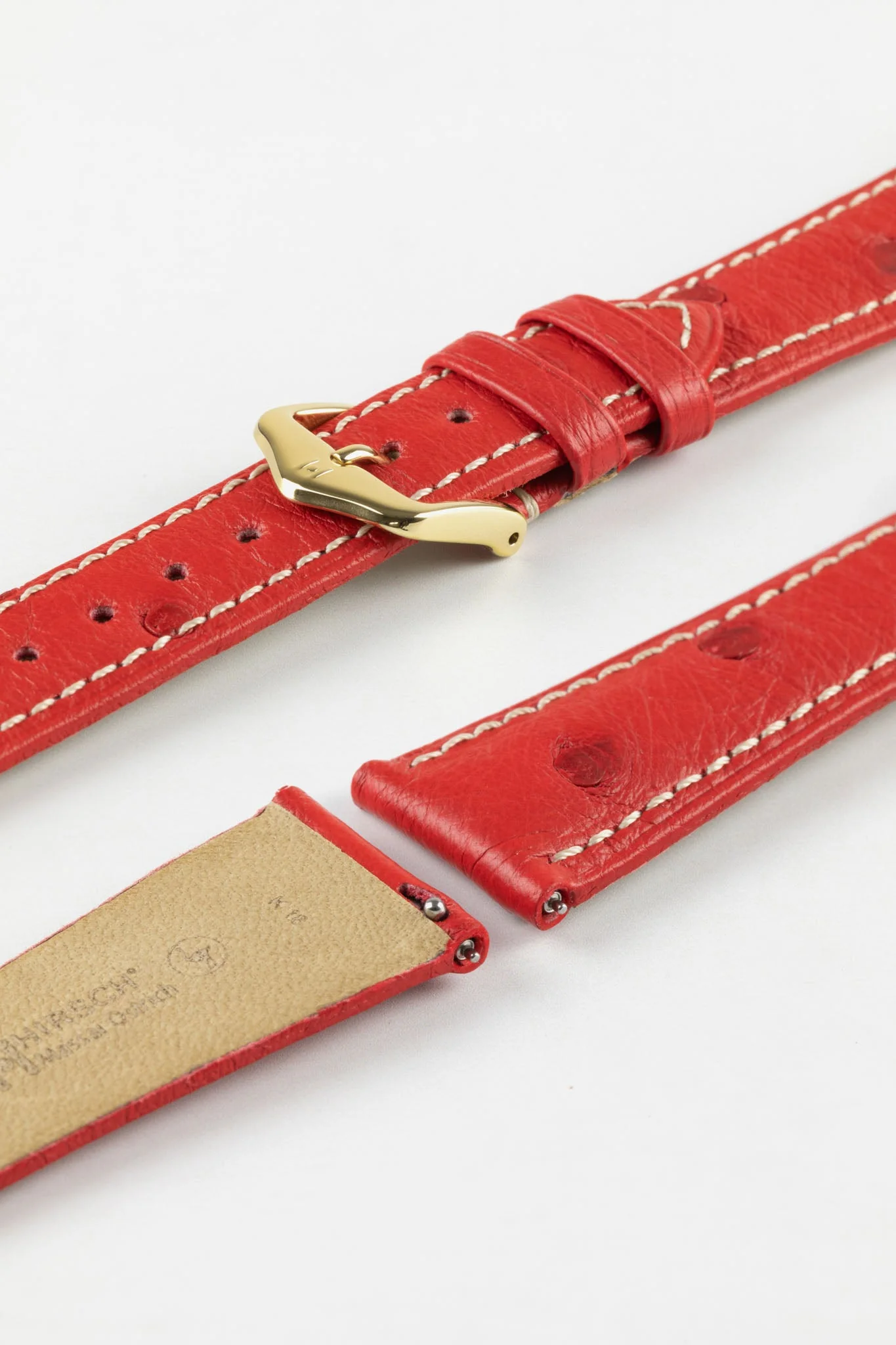 Hirsch MASSAI OSTRICH Leather Watch Strap in RED With WHITE Stitching - Image 8