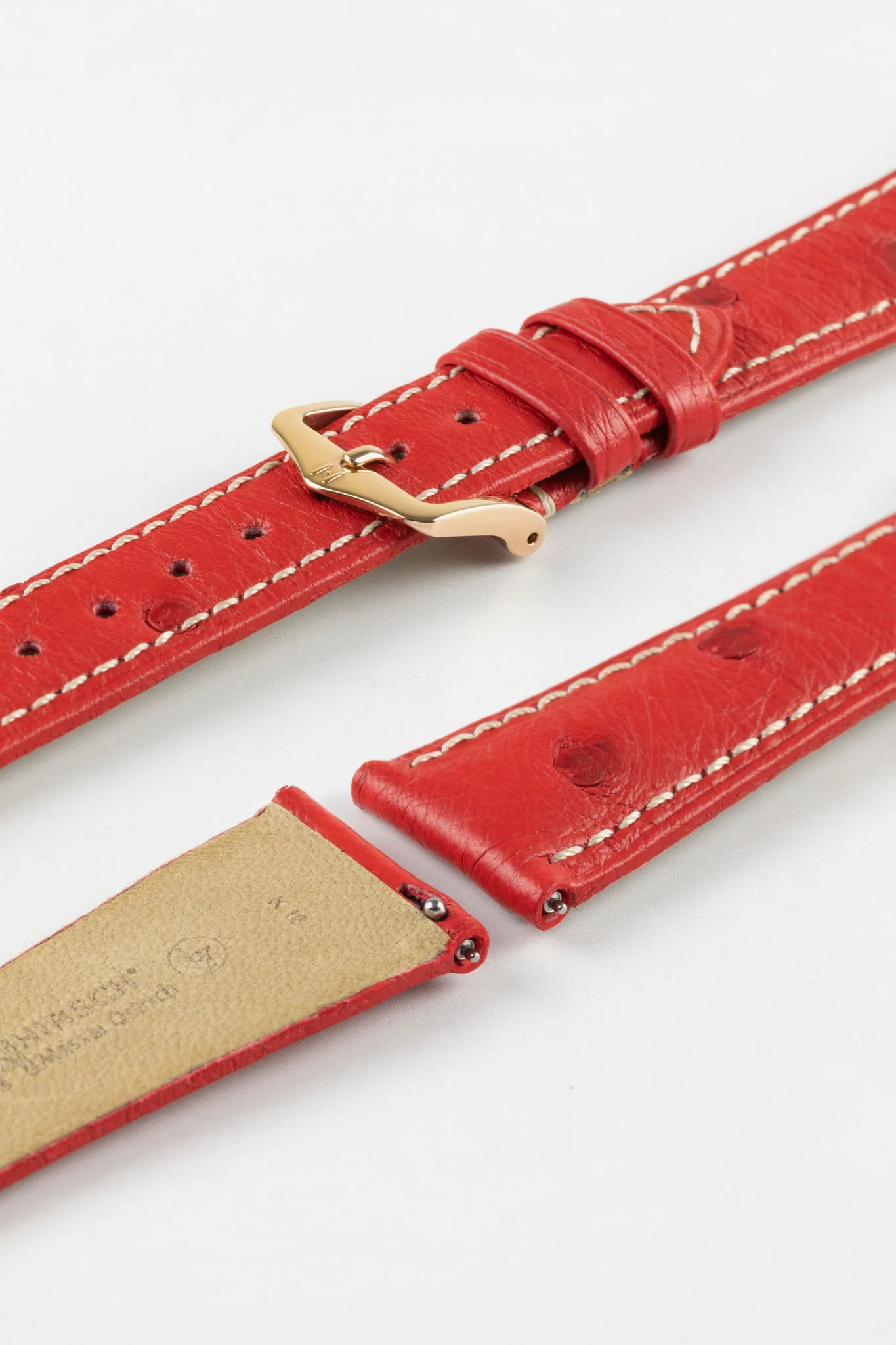 Hirsch MASSAI OSTRICH Leather Watch Strap in RED With WHITE Stitching - Image 9