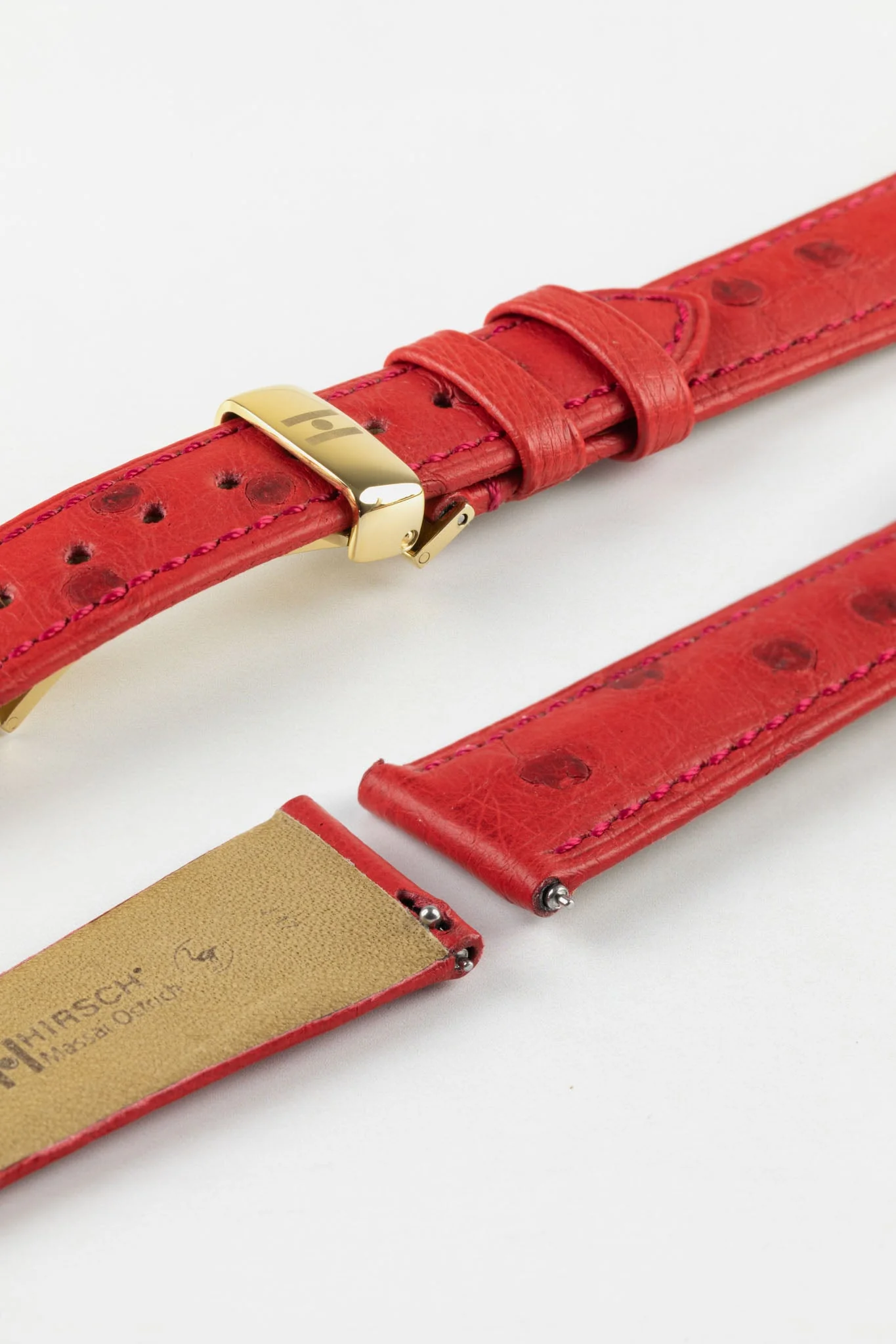 Hirsch MASSAI OSTRICH Leather Watch Strap in RED - Image 11