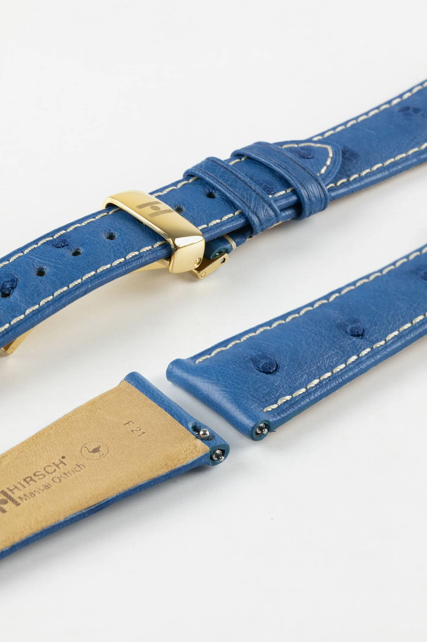 Hirsch MASSAI OSTRICH Leather Watch Strap in ROYAL BLUE With WHITE Stitching - Image 11