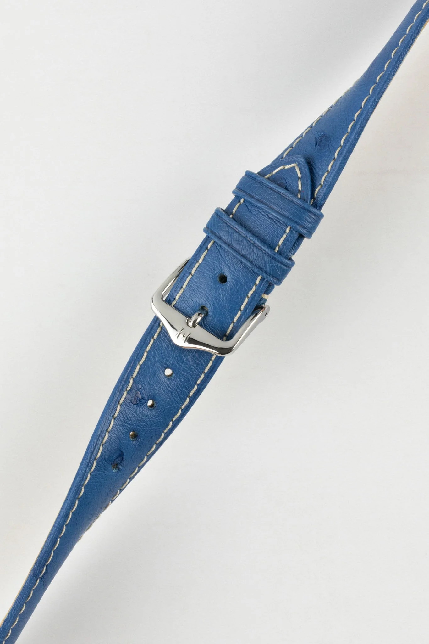 Hirsch MASSAI OSTRICH Leather Watch Strap in ROYAL BLUE With WHITE Stitching - Image 5