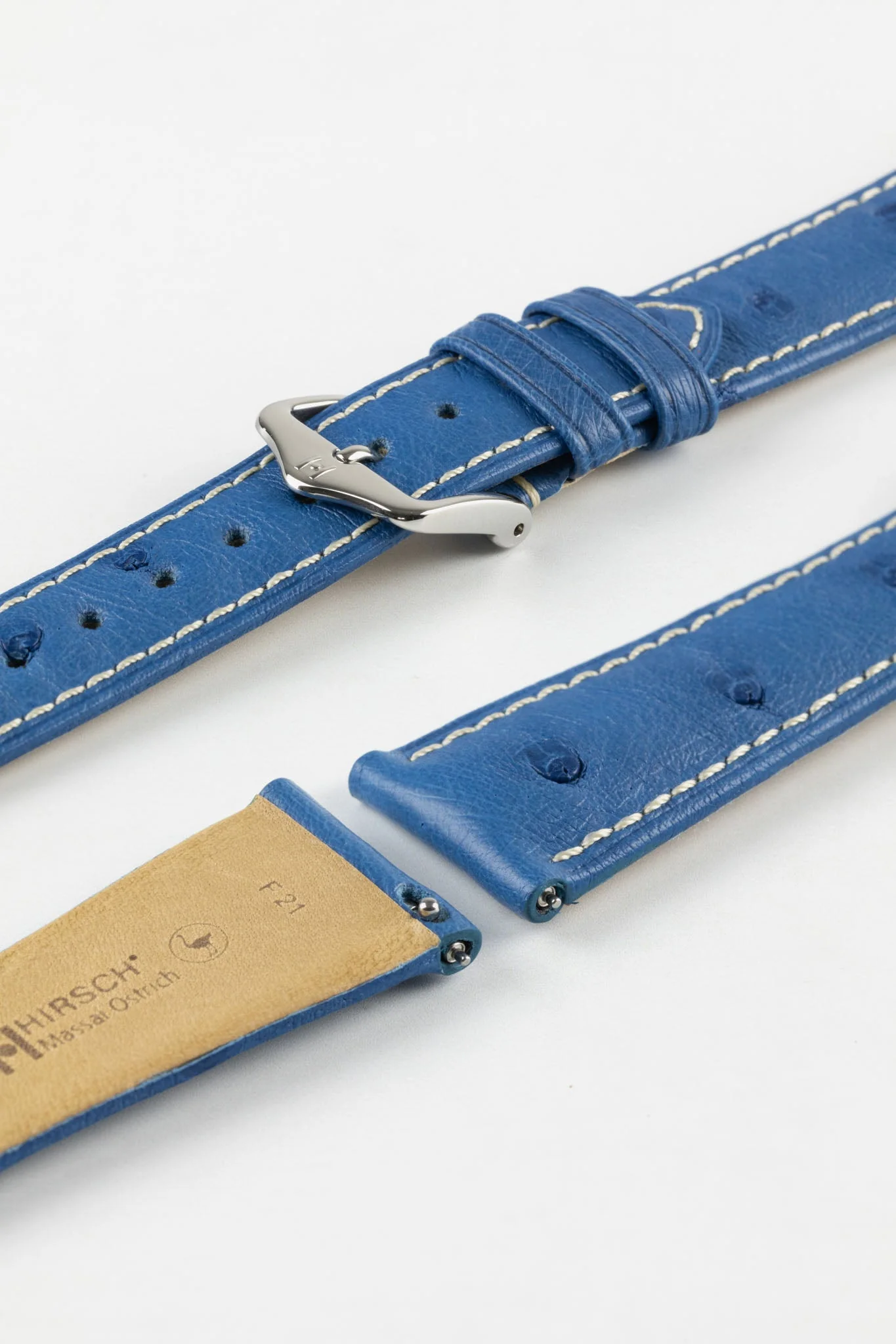 Hirsch MASSAI OSTRICH Leather Watch Strap in ROYAL BLUE With WHITE Stitching - Image 7