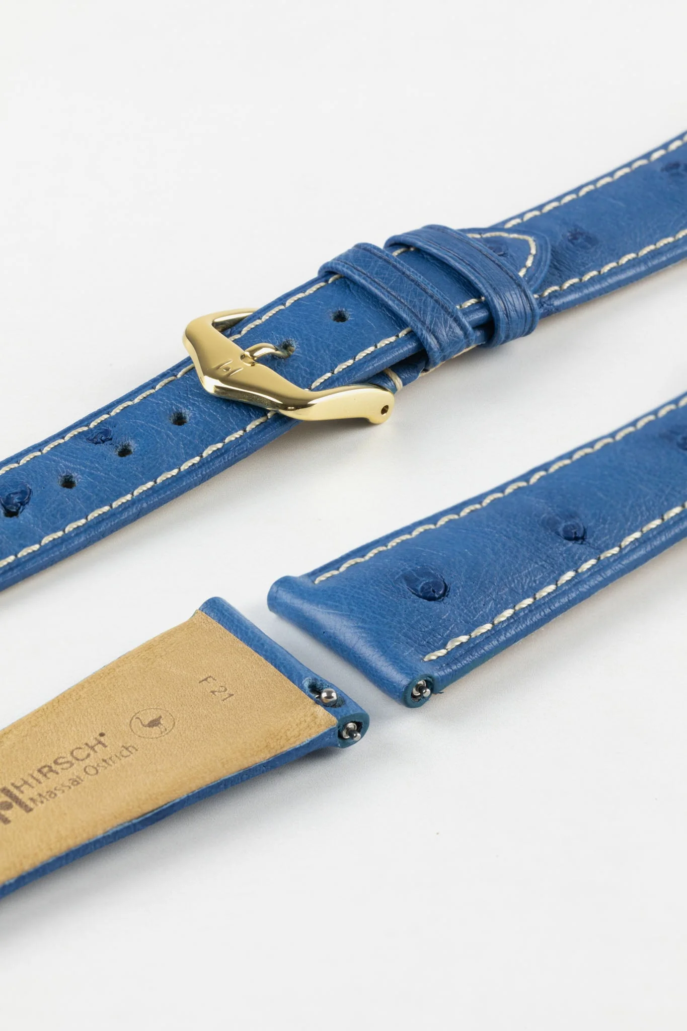 Hirsch MASSAI OSTRICH Leather Watch Strap in ROYAL BLUE With WHITE Stitching - Image 8