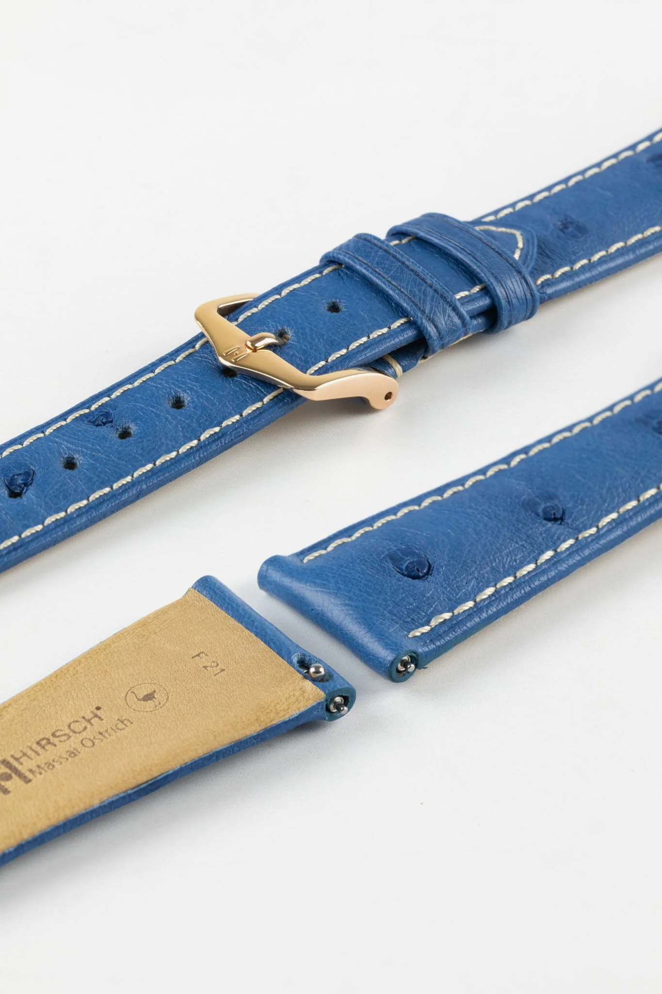 Hirsch MASSAI OSTRICH Leather Watch Strap in ROYAL BLUE With WHITE Stitching - Image 9