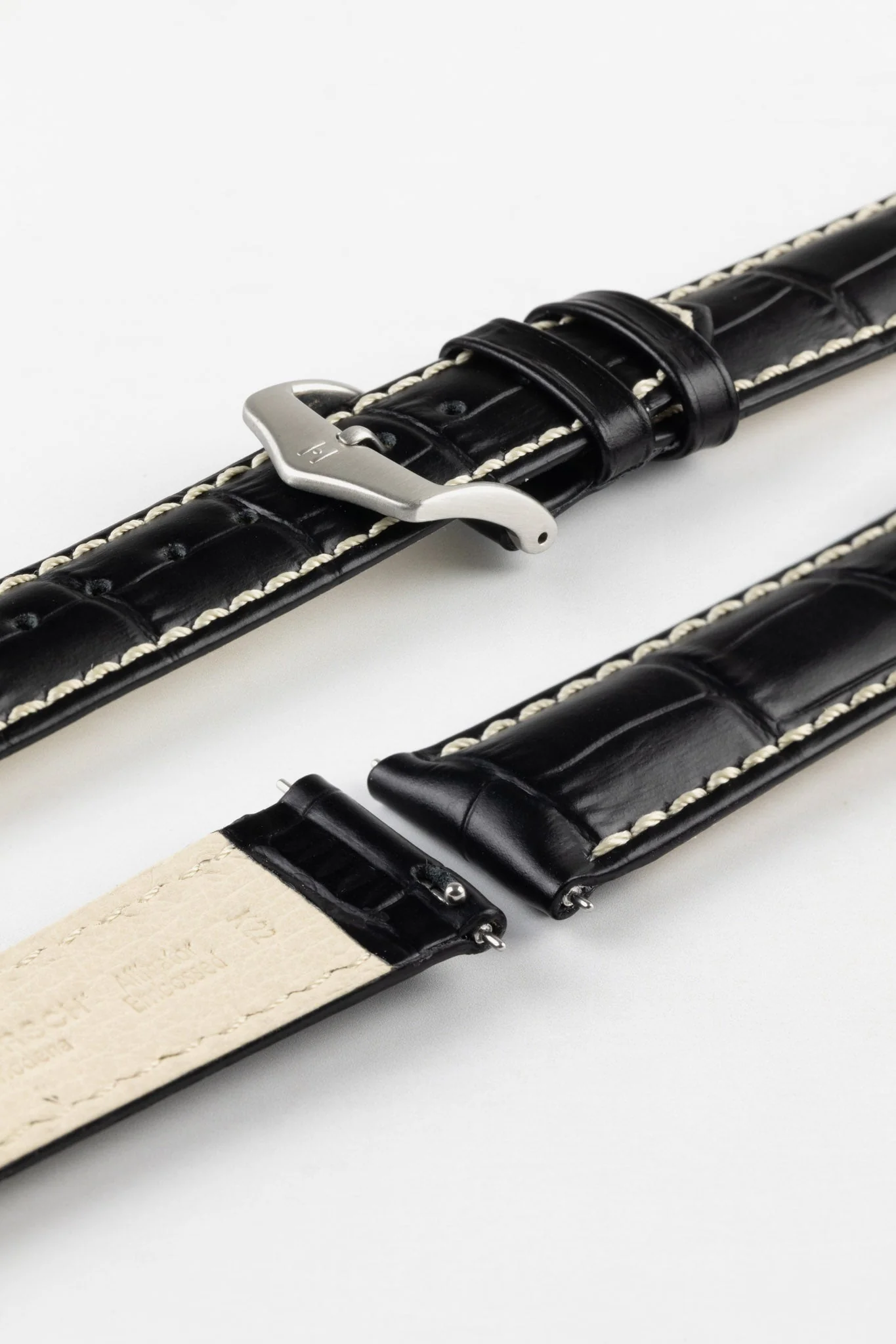 Hirsch MODENA Alligator Embossed Leather Watch Strap in BLACK - Image 10