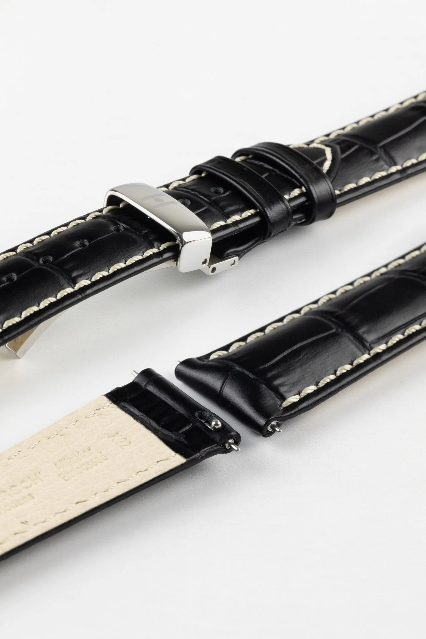 Hirsch MODENA Alligator Embossed Leather Watch Strap in BLACK - Image 11