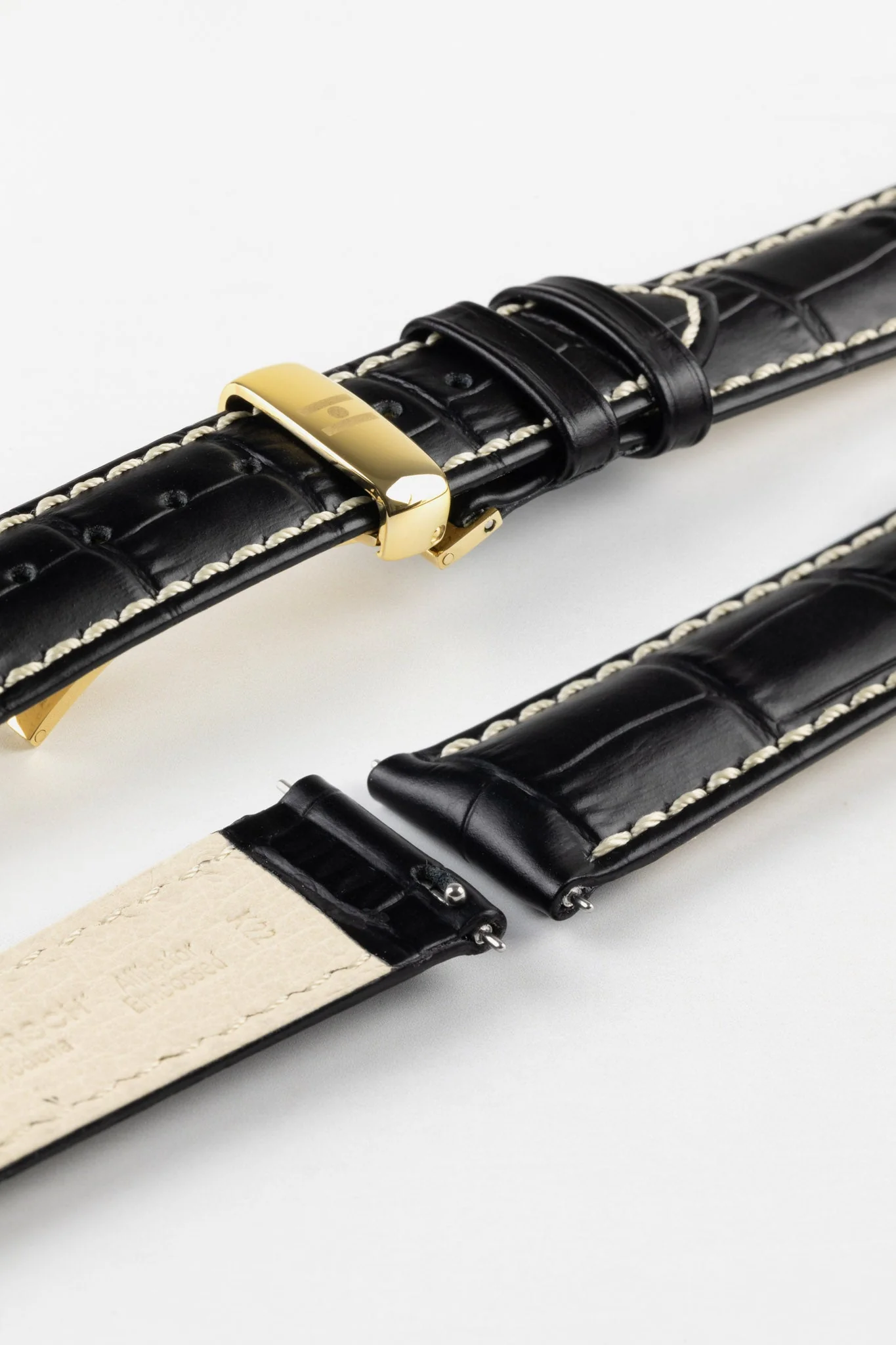 Hirsch MODENA Alligator Embossed Leather Watch Strap in BLACK - Image 12