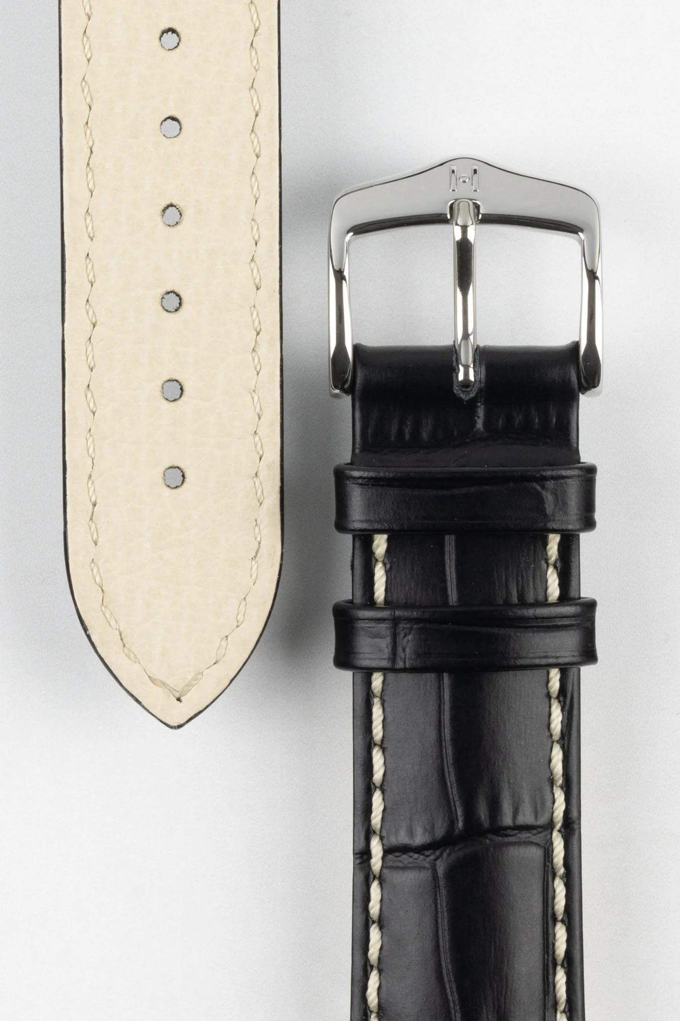 Hirsch MODENA Alligator Embossed Leather Watch Strap in BLACK - Image 3