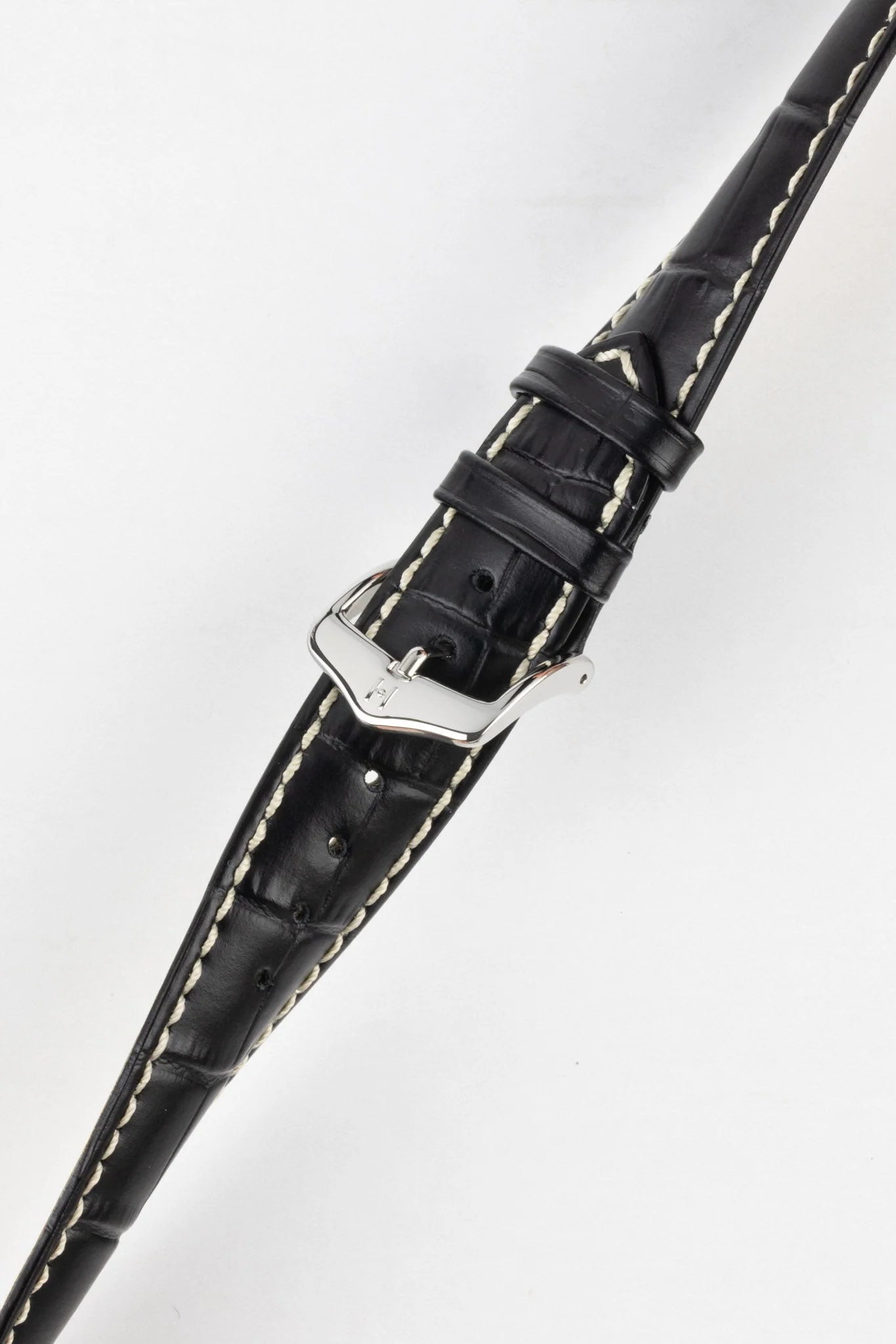 Hirsch MODENA Alligator Embossed Leather Watch Strap in BLACK - Image 5