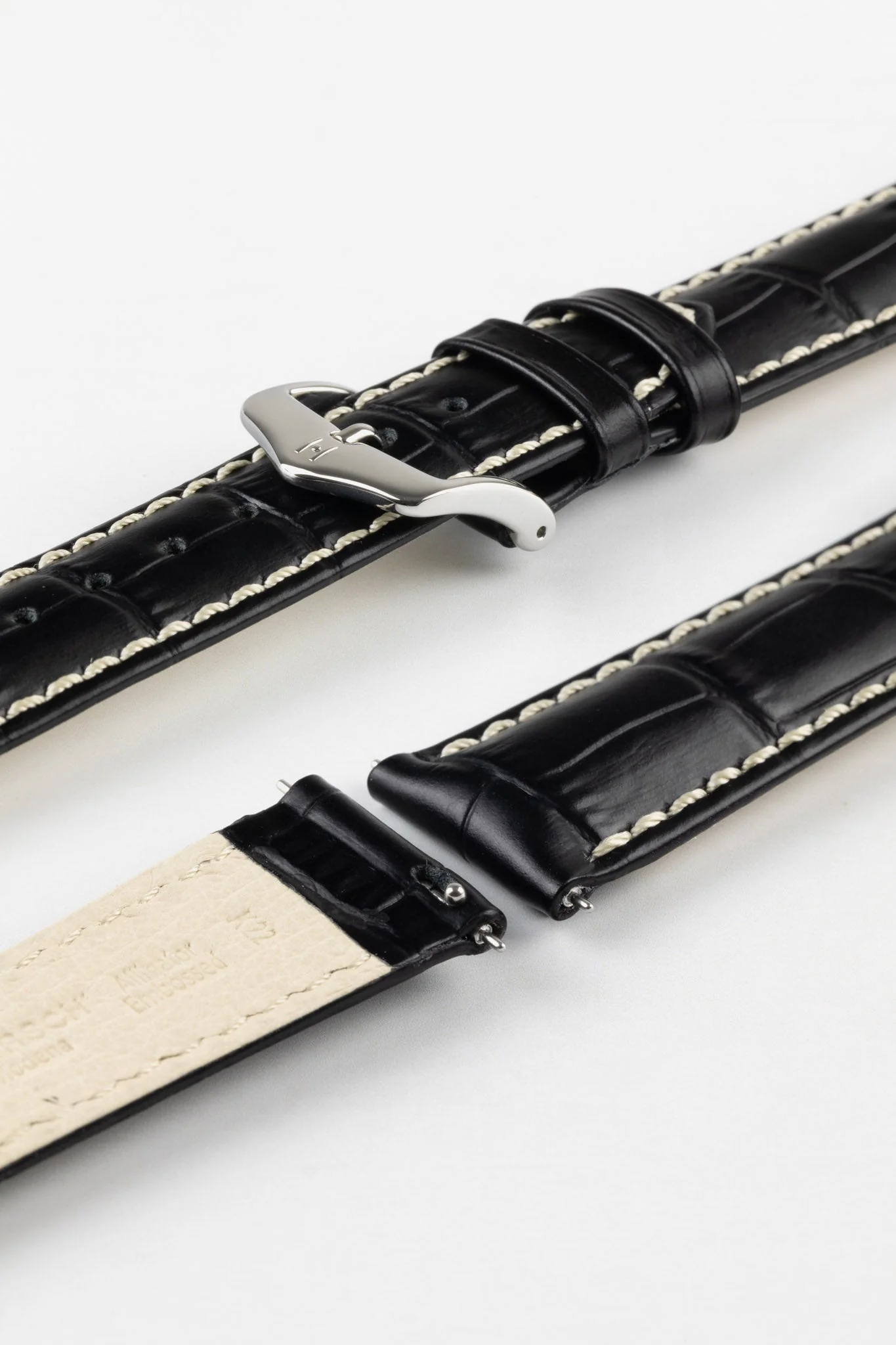 Hirsch MODENA Alligator Embossed Leather Watch Strap in BLACK - Image 7