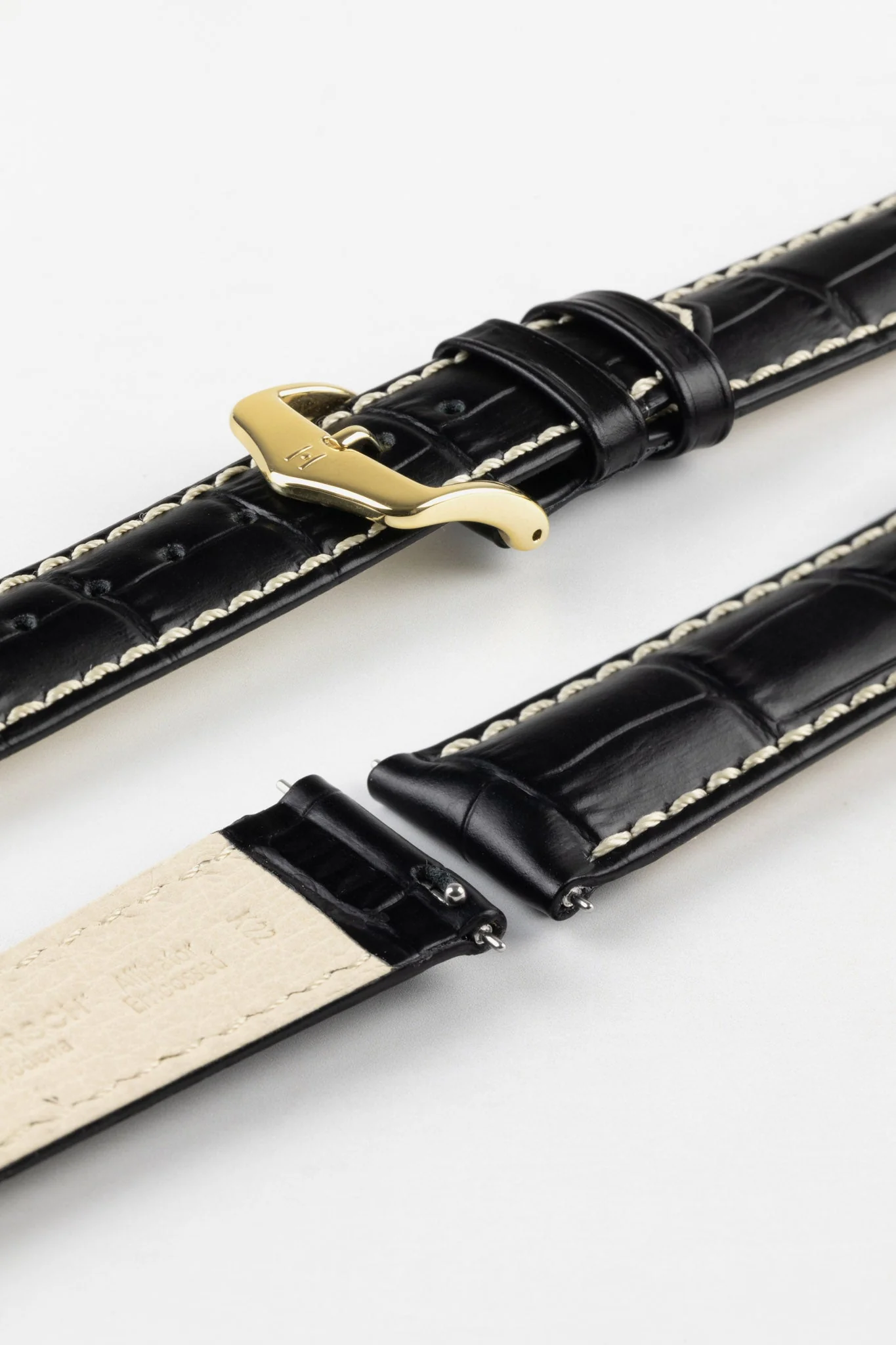 Hirsch MODENA Alligator Embossed Leather Watch Strap in BLACK - Image 8