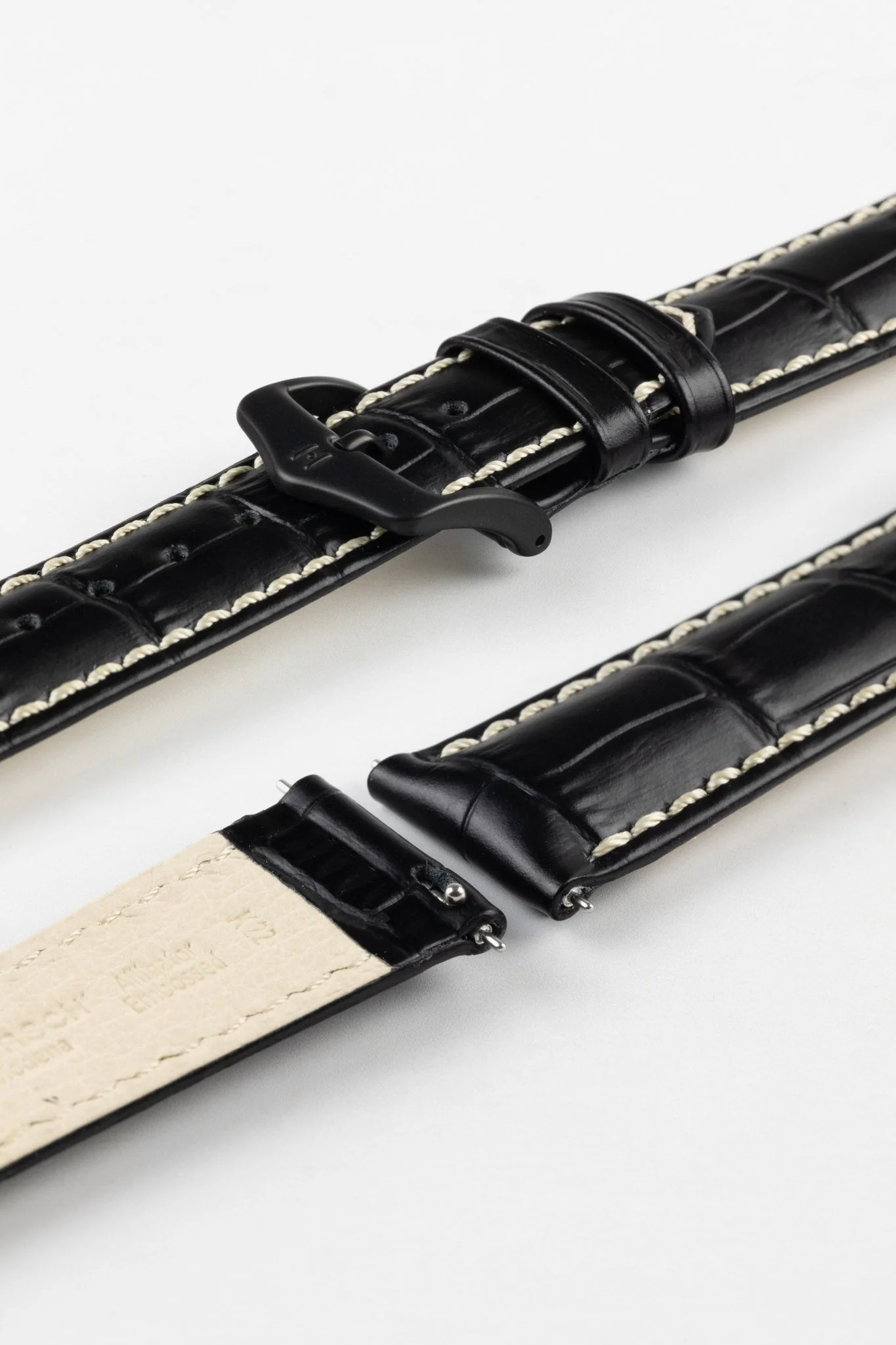Hirsch MODENA Alligator Embossed Leather Watch Strap in BLACK - Image 9