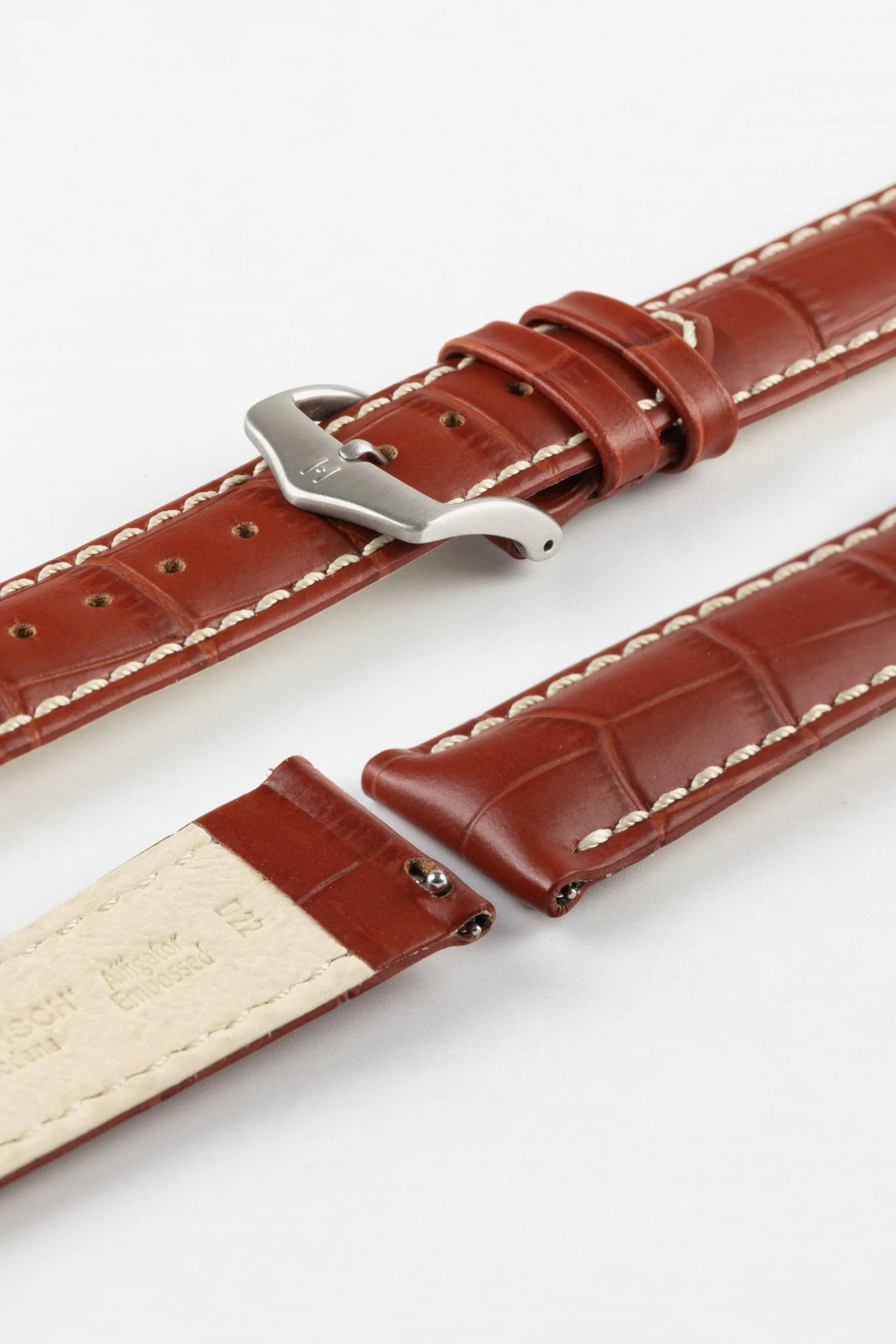 Hirsch MODENA Alligator Embossed Leather Watch Strap in GOLD BROWN - Image 10